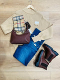 Khaki mock neck ribbed sweater