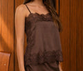 Brown satin lace trim detail cami