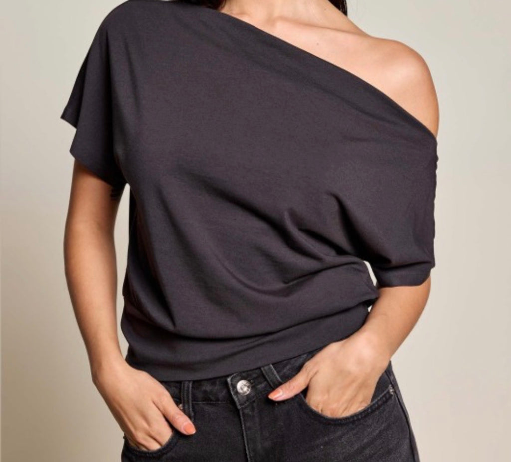 Washed Blk Off shoulder Top