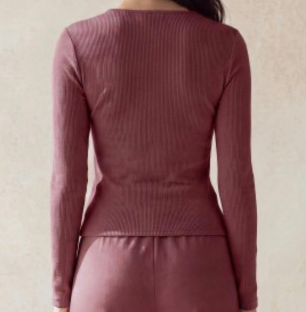 Wine Round Neck Button Down Top