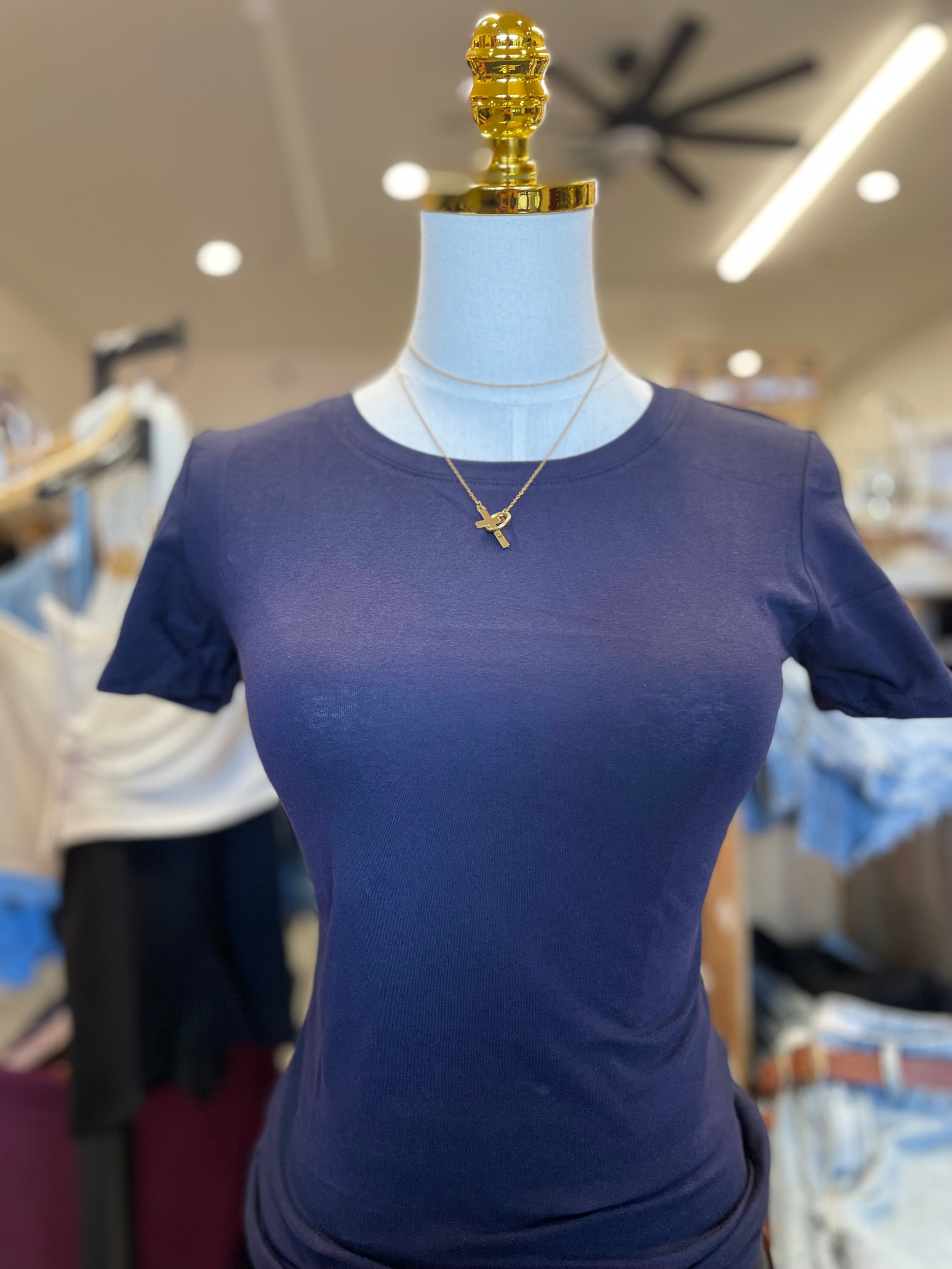 Navy Short Sleeve Jersey Cotton top
