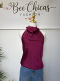 Satin Halter High Neck Top