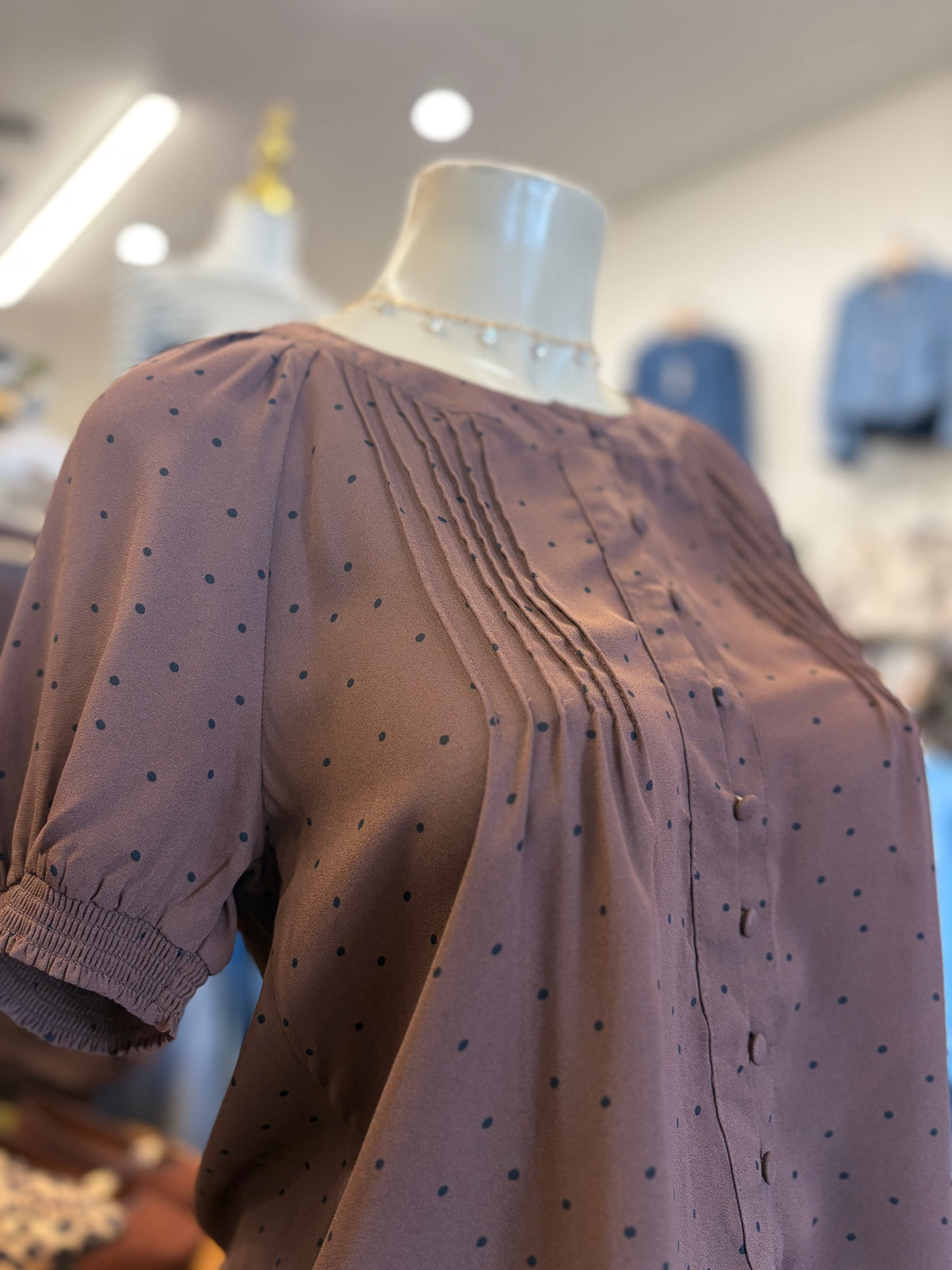 Polka Dot Button Down Puff Sleeve Top
