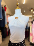 White Shell Trim Cut Out Halter Tank Top