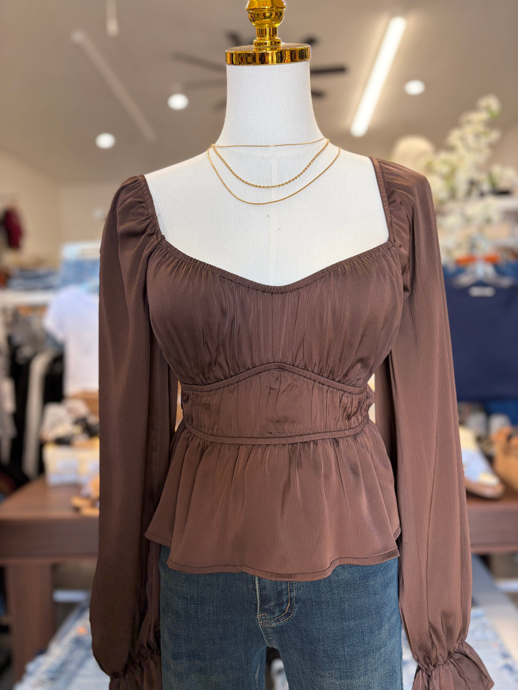 Chocolate Scoop Neck Blouse