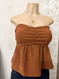 Brown Strapless Babydoll Top