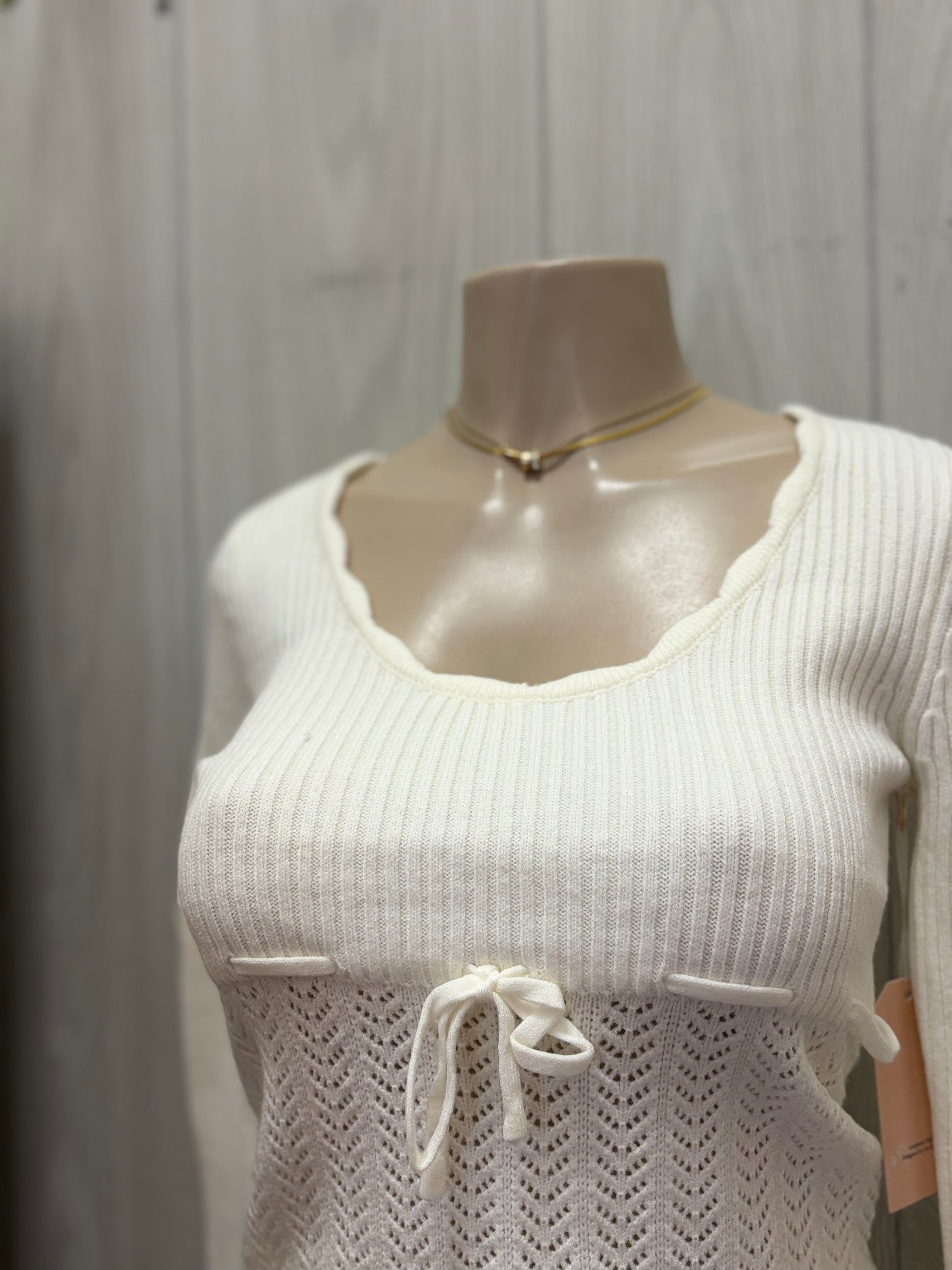 Cream Ribbon Sweater Top