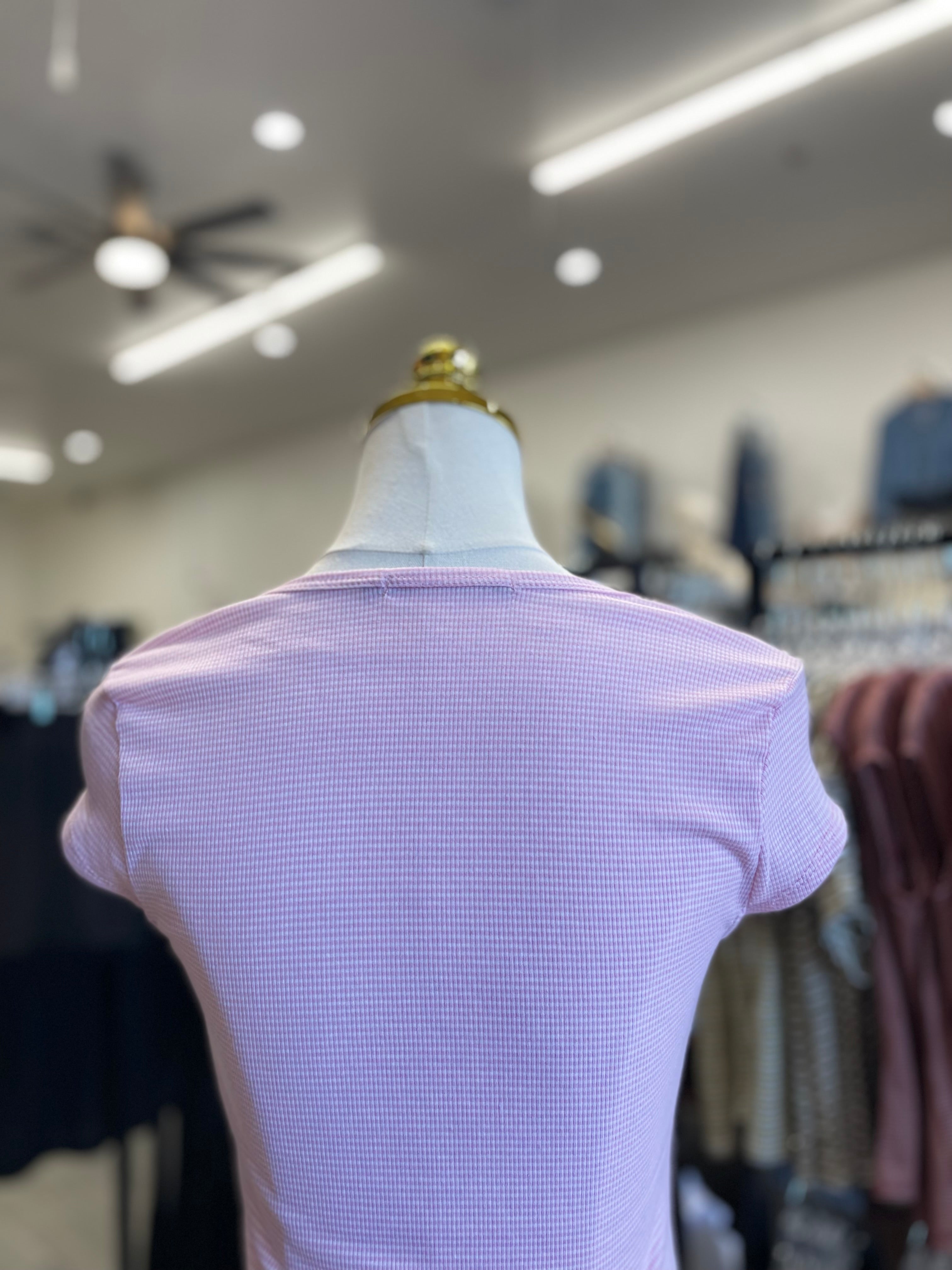 Pink/Soft White Stripe Square neck Sleeve Top