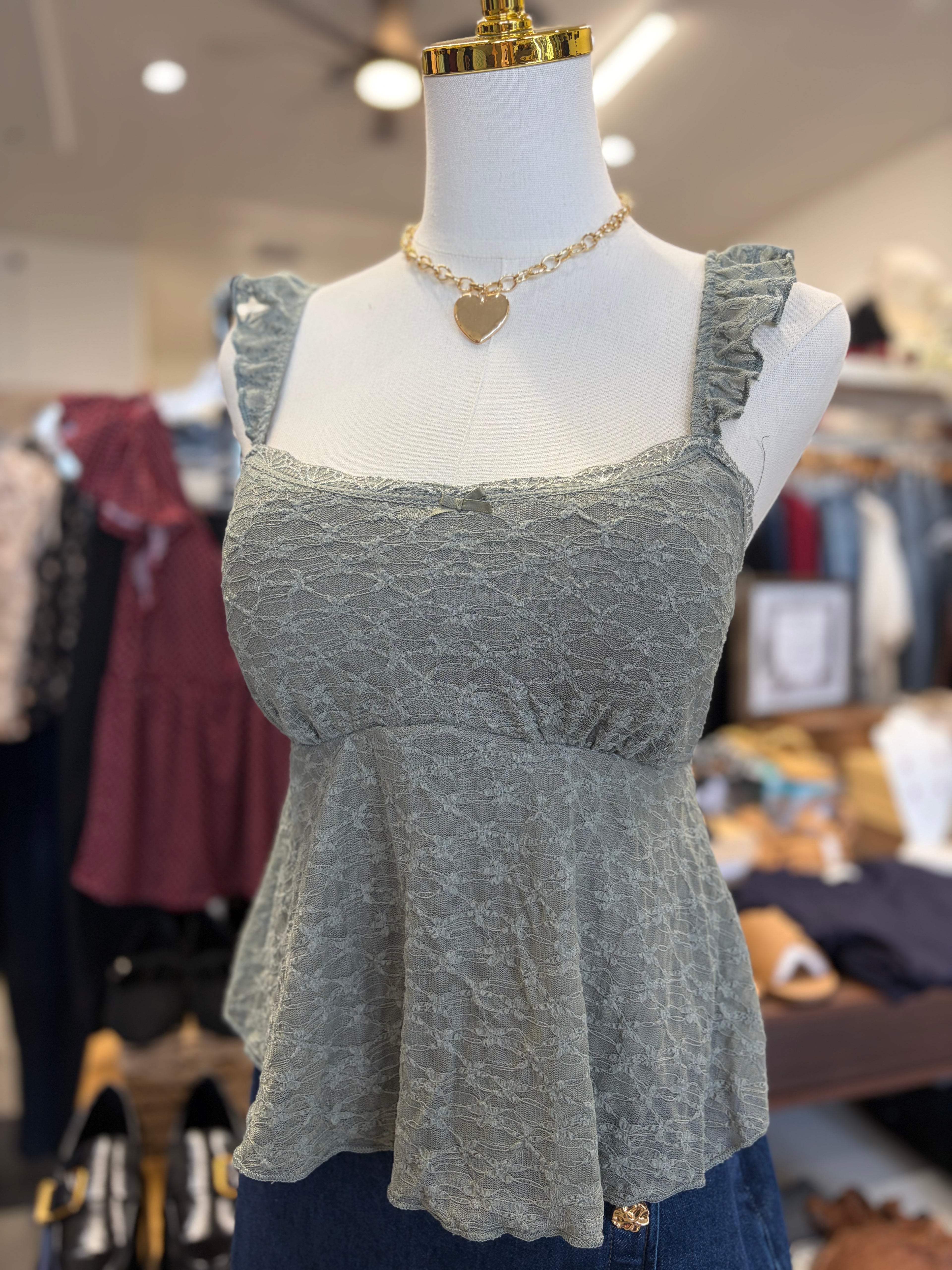 Olive Flutter Sleeve Trimmed Tank