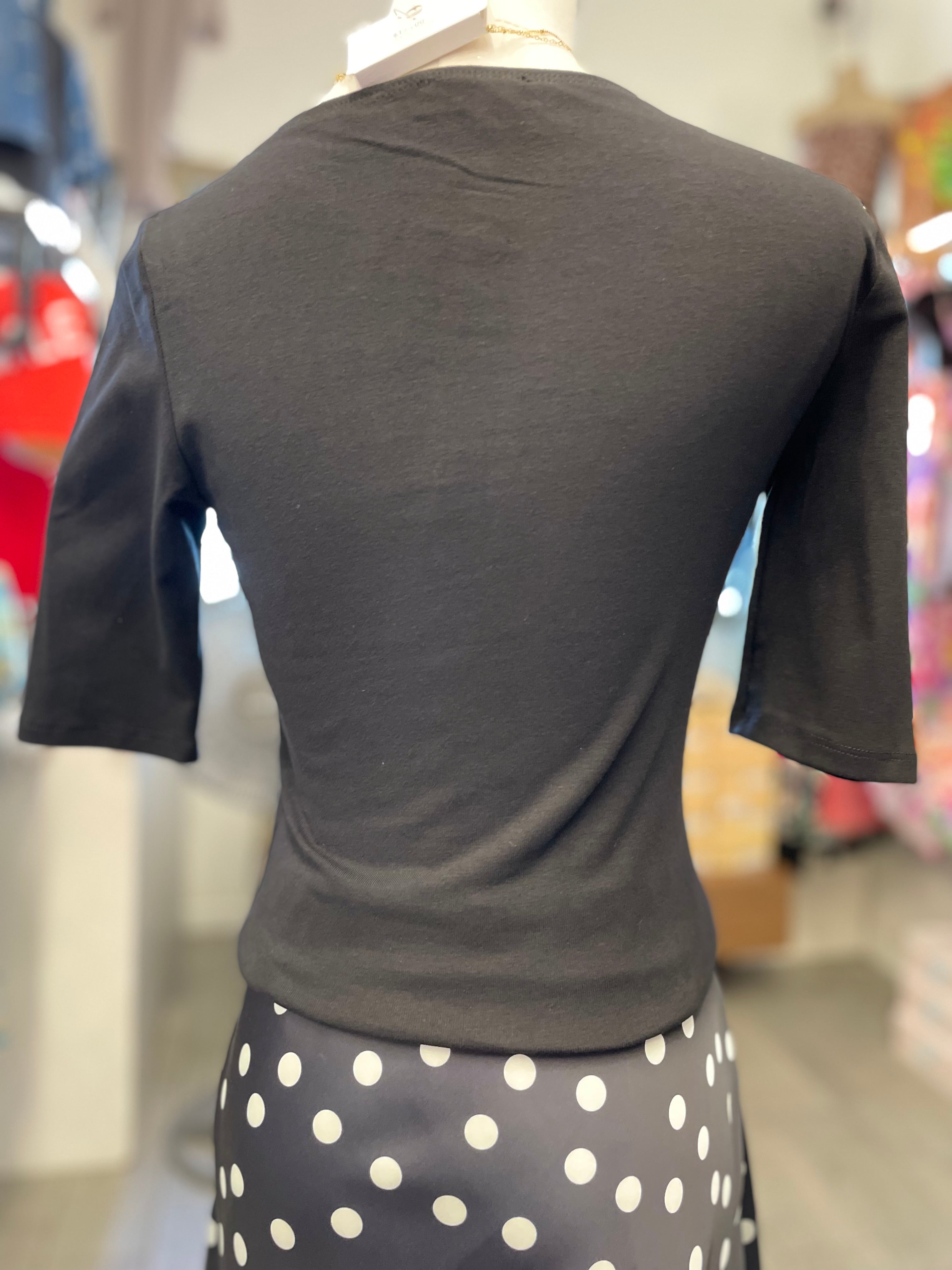 Black 1/2 Sleeve Boat Neck Top