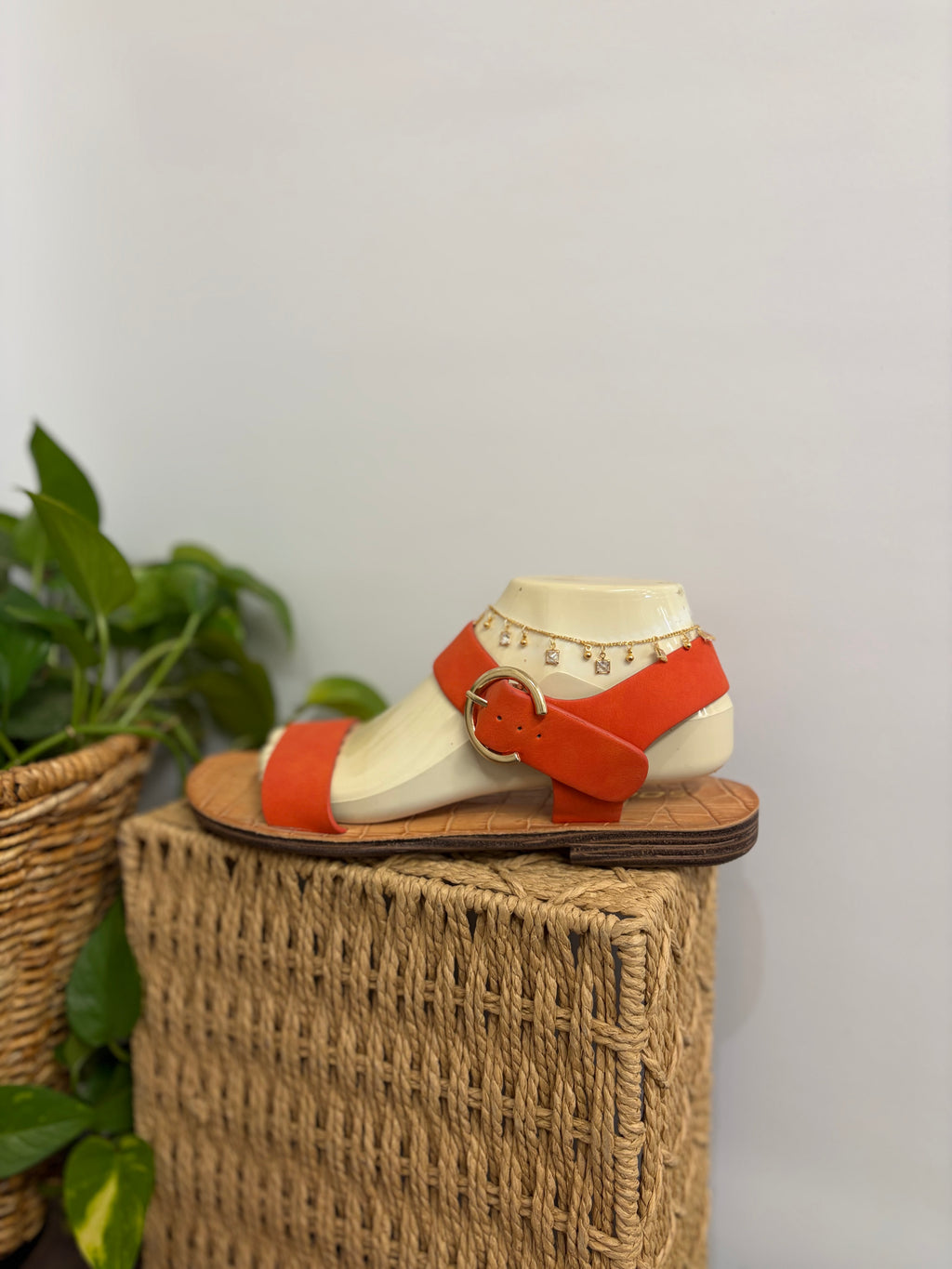 Orange Back Gold Buckle Sandal