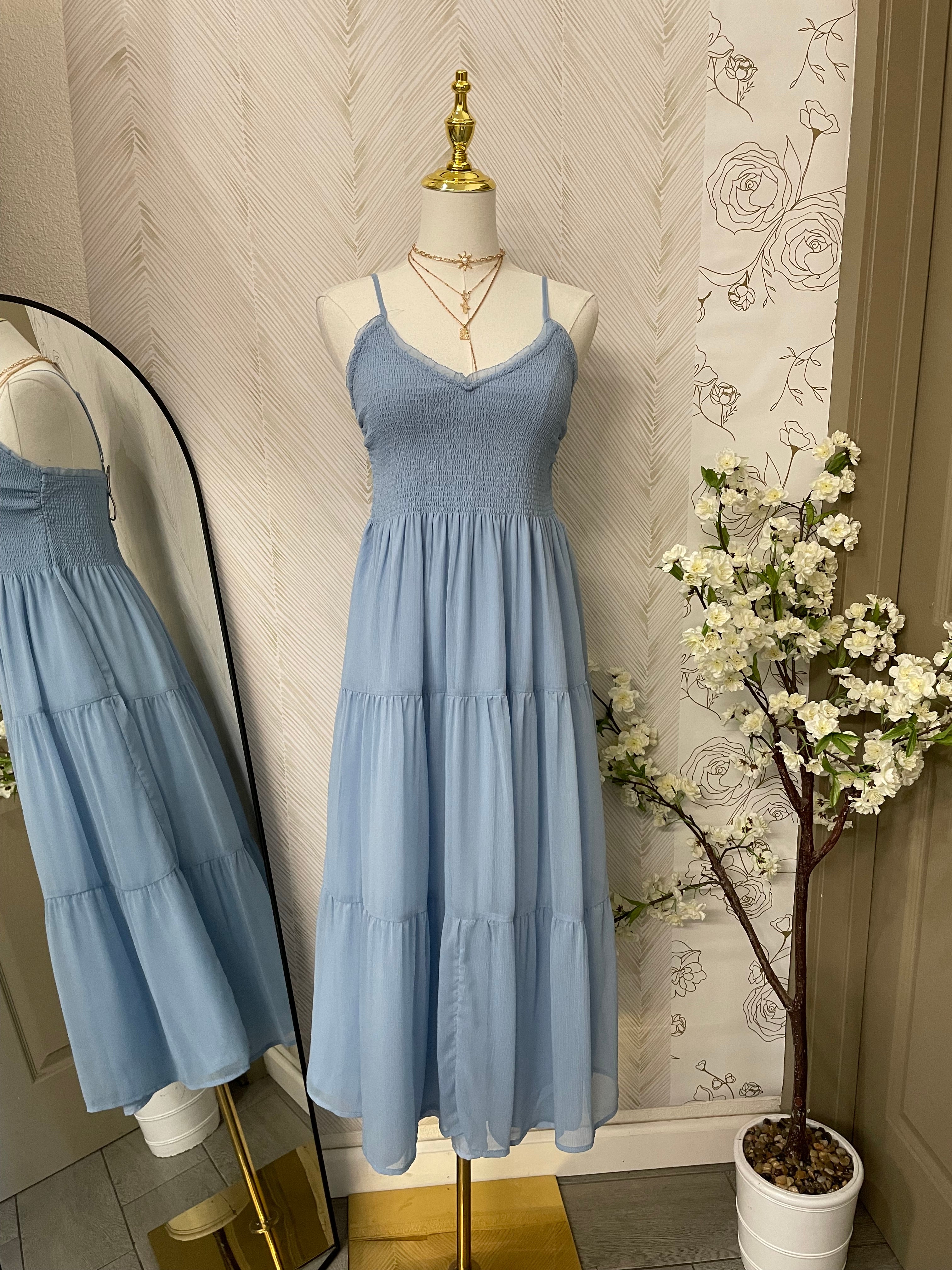Blue thin strap dress