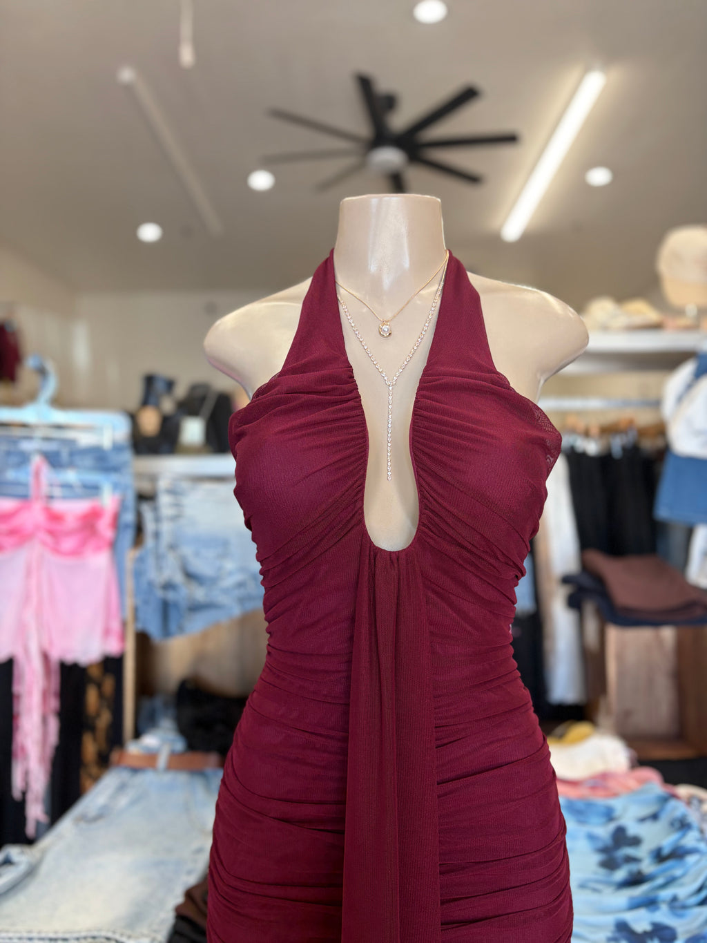 Burgundy Halter Elegant Dress