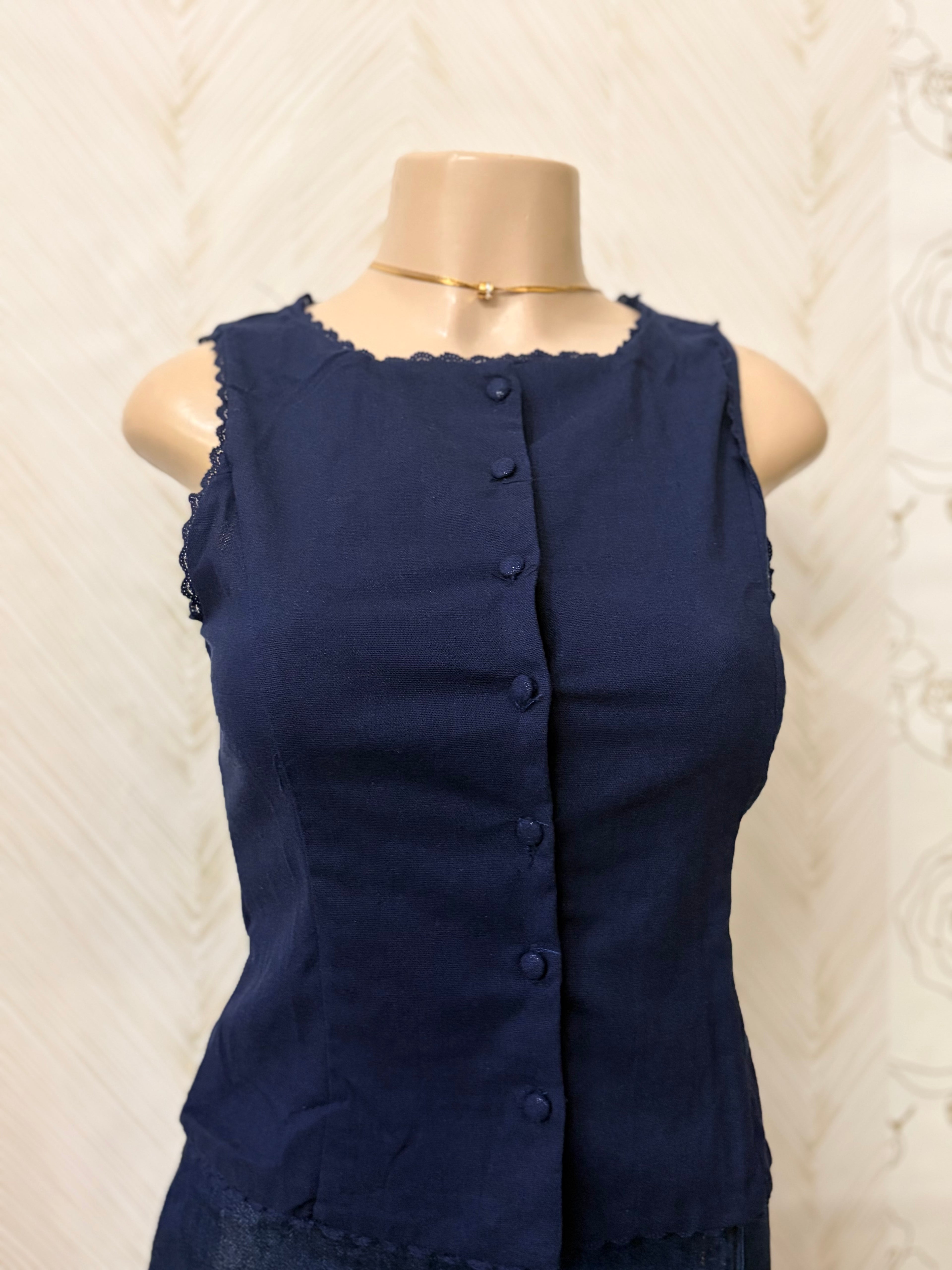 Navy Scallop Sleeveless Vest top