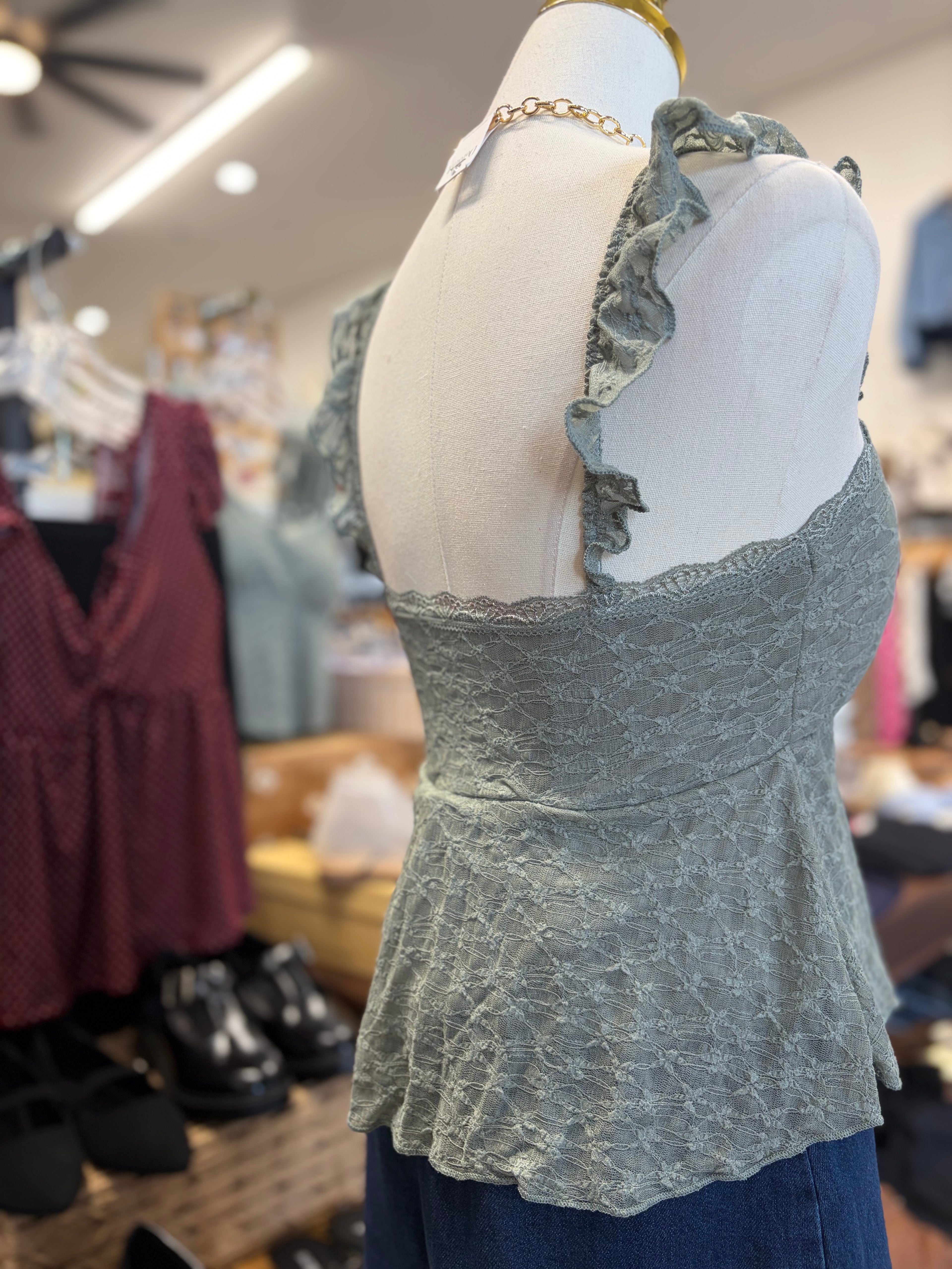 Olive Flutter Sleeve Trimmed Tank