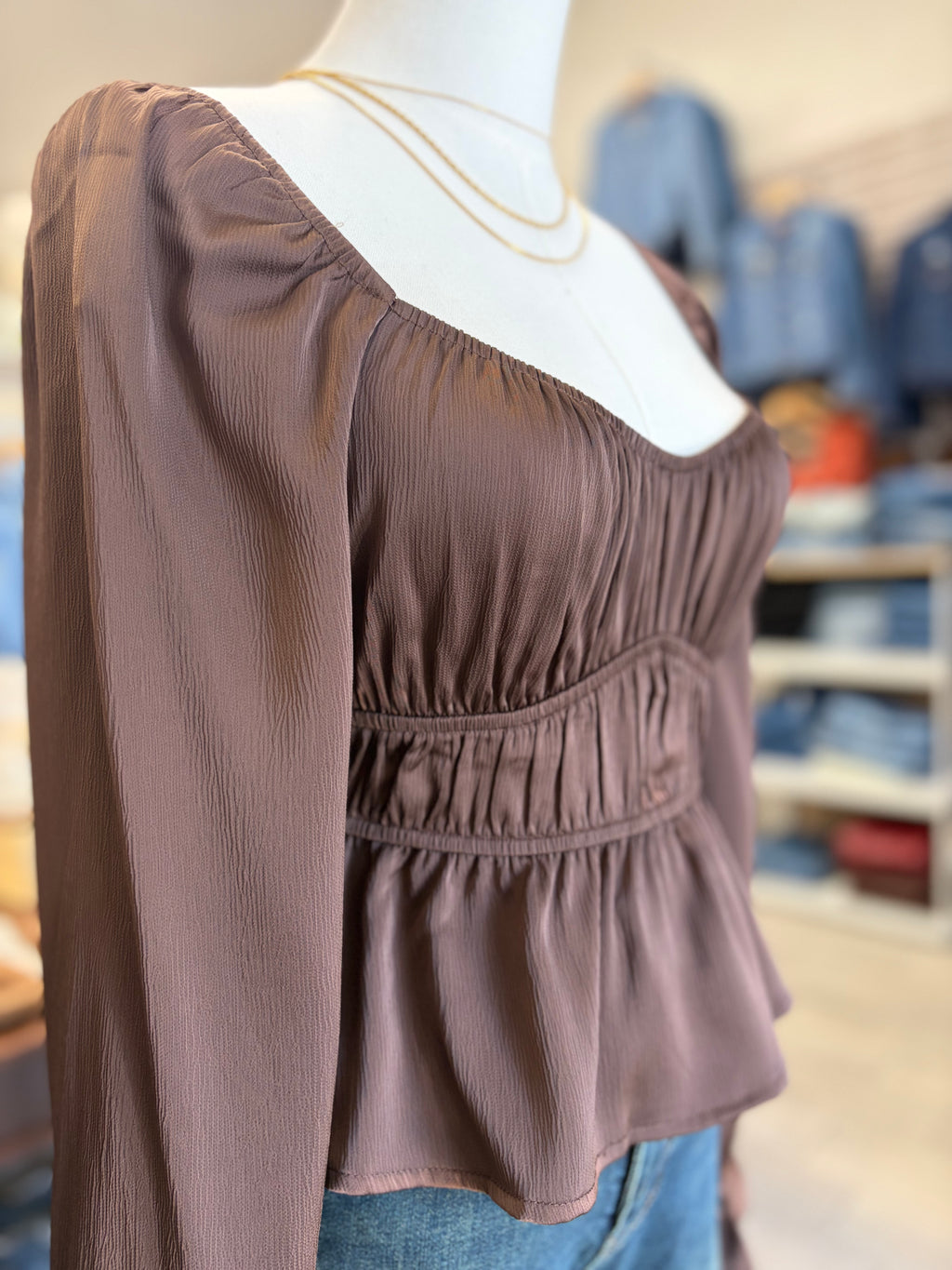 Chocolate Scoop Neck Blouse