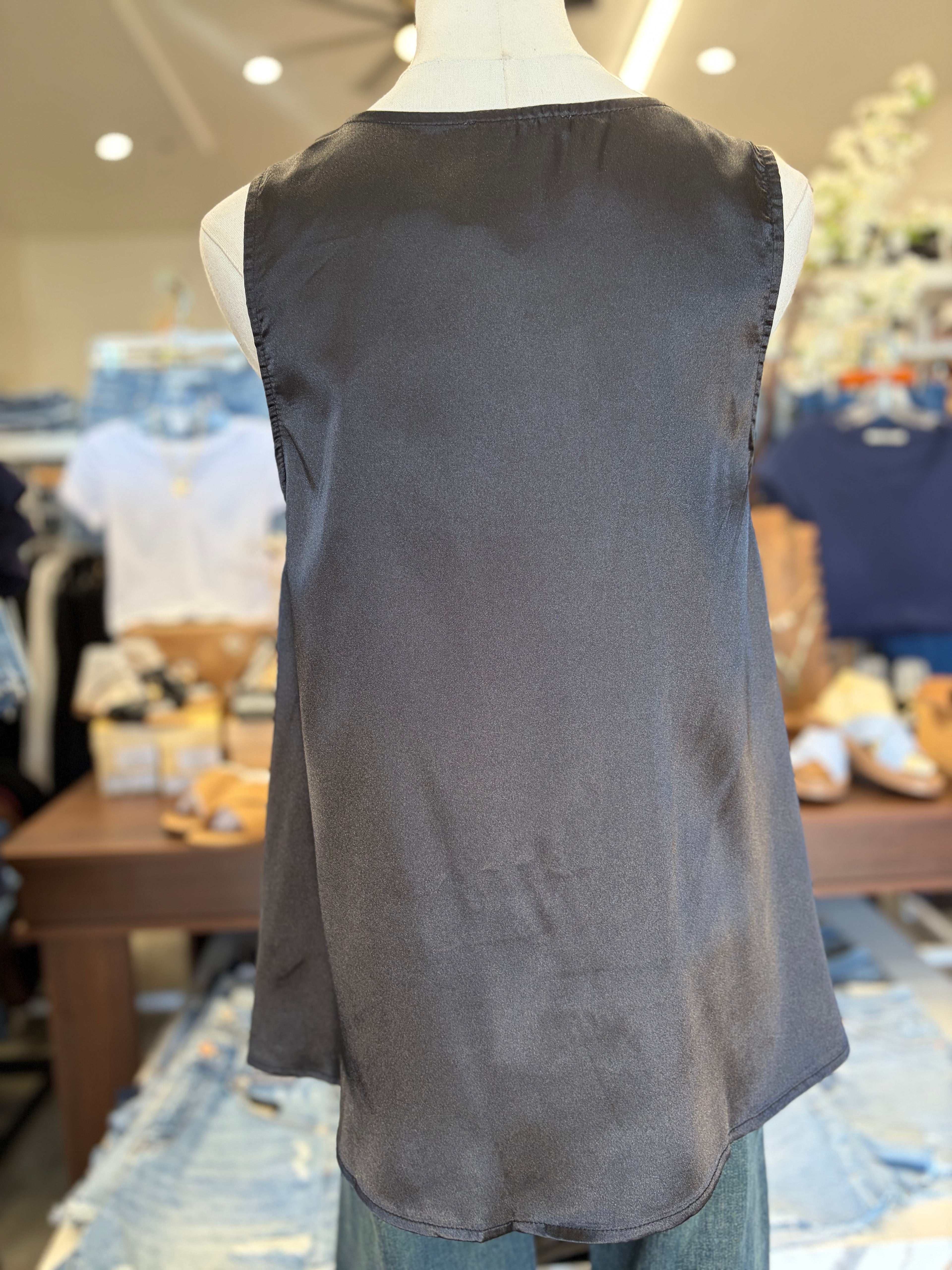 V Neck Satin Puffy Hem Blouse