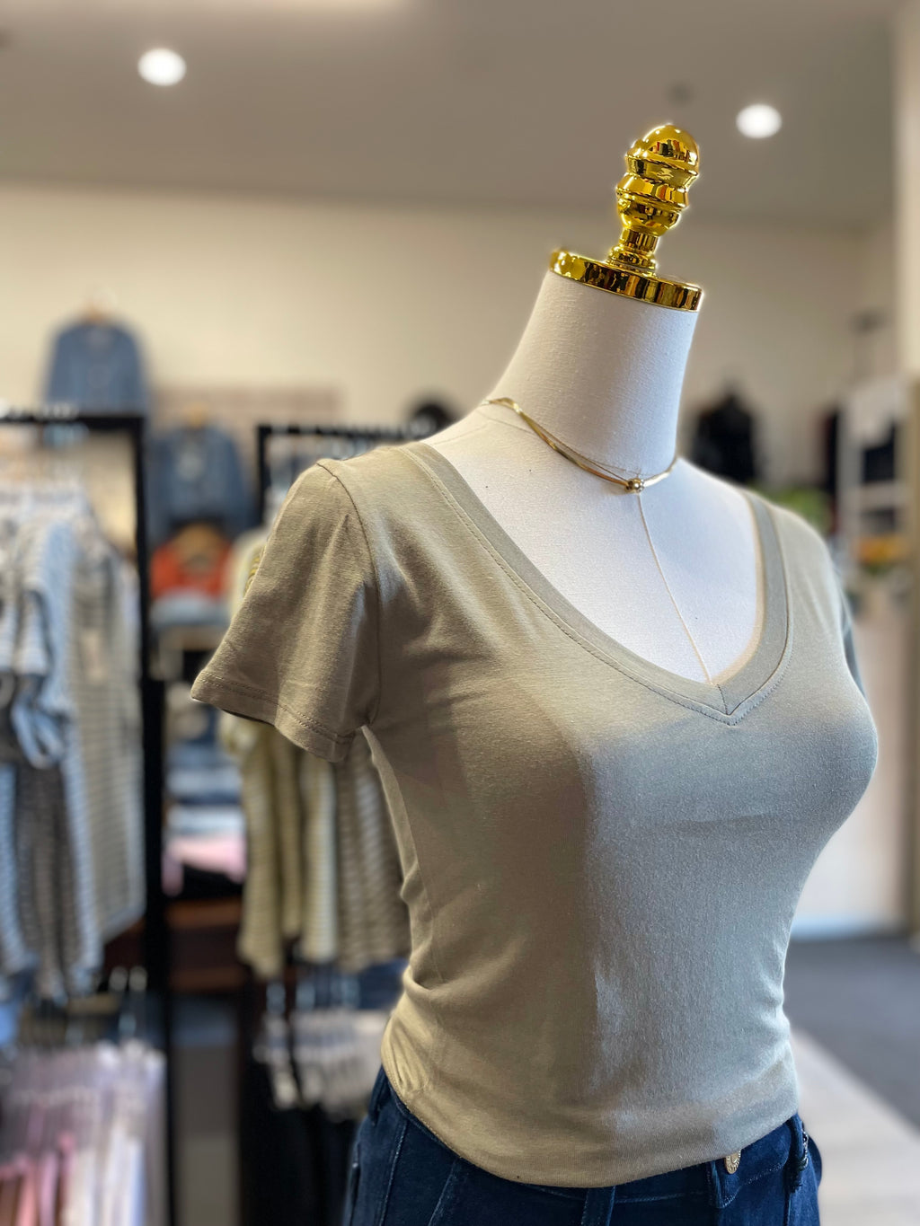 Olive V neck Crop Top