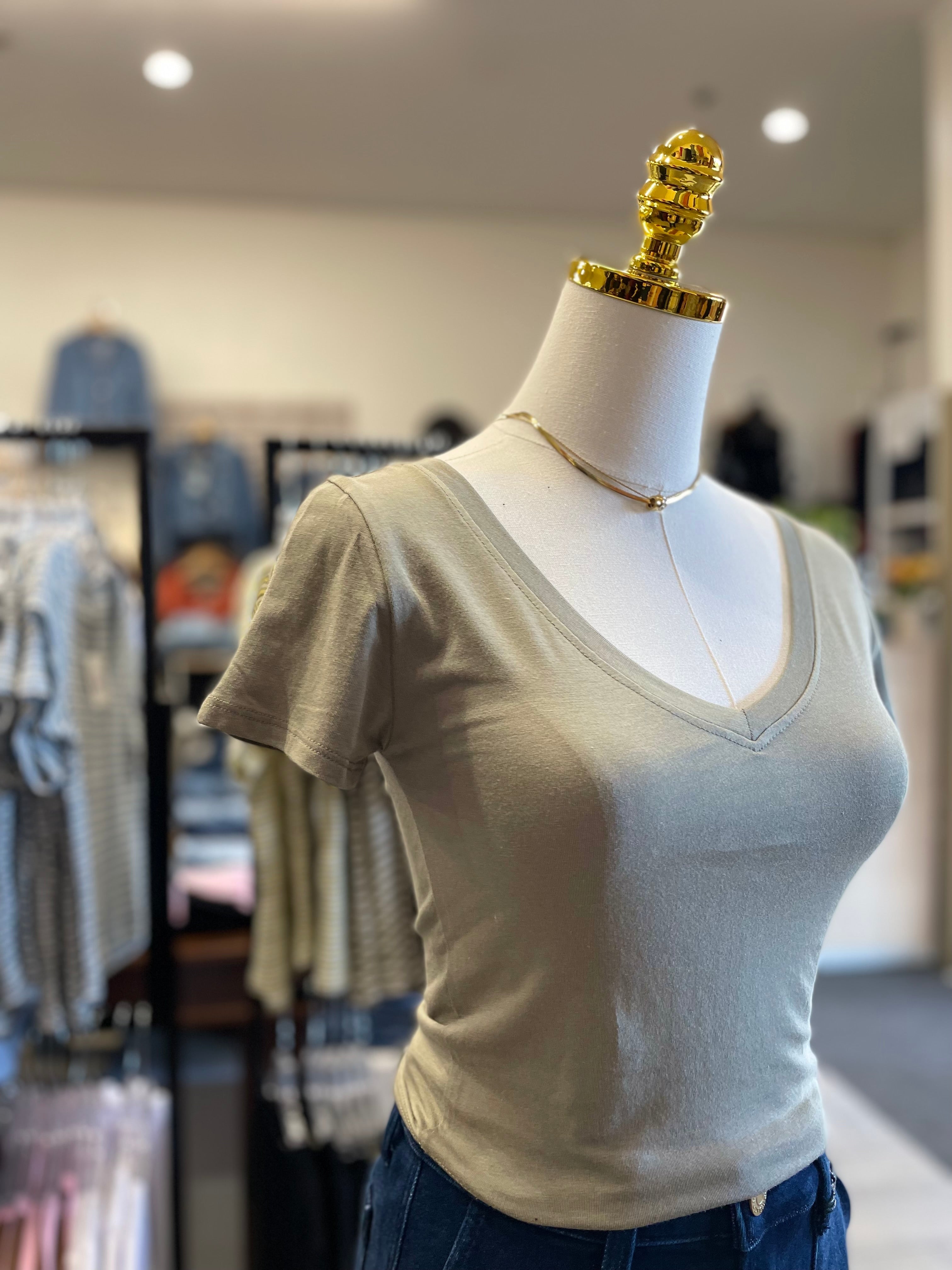 Olive V neck Crop Top