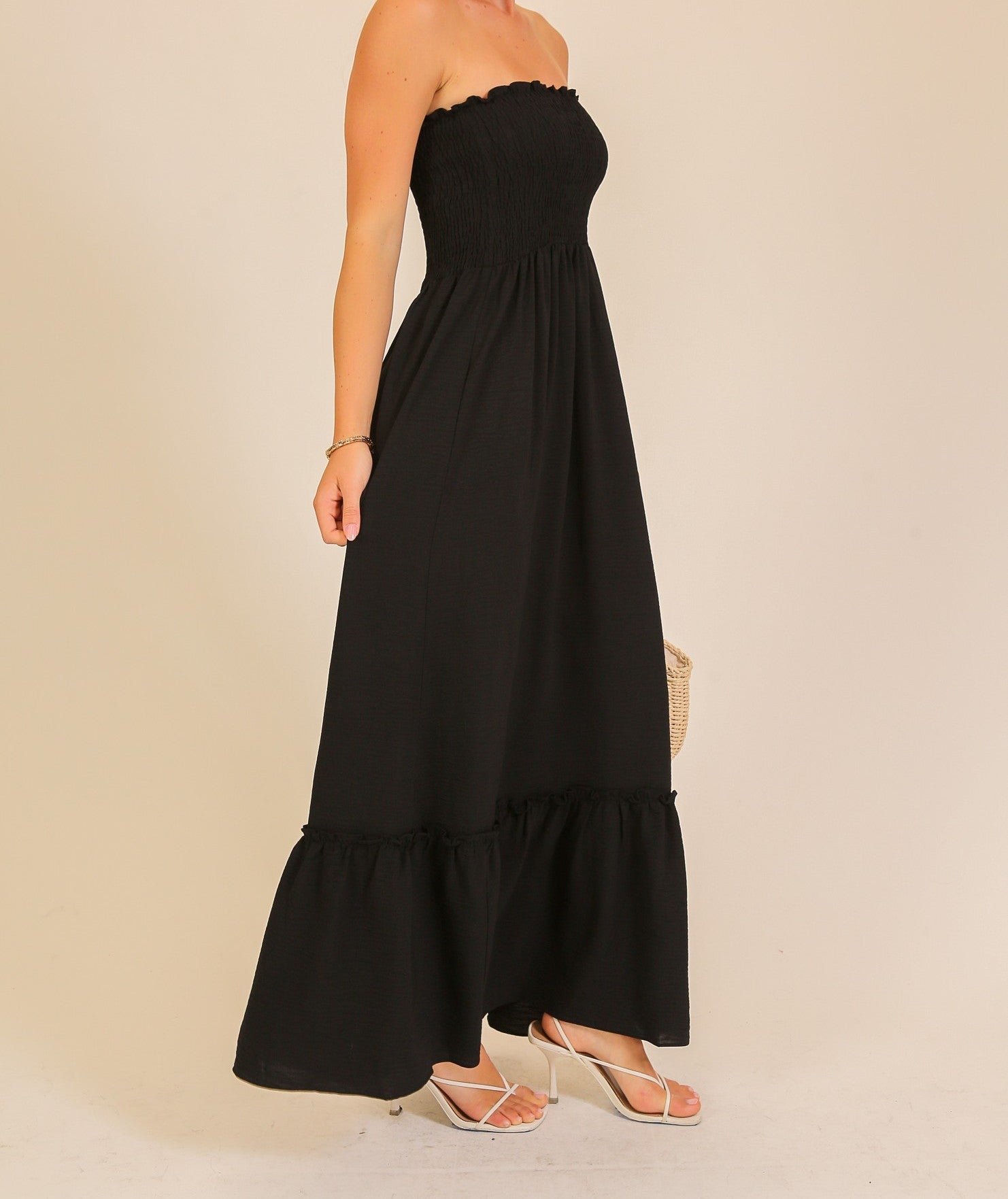 Strapless Boho Smocked Top Airflow Maxi Dress