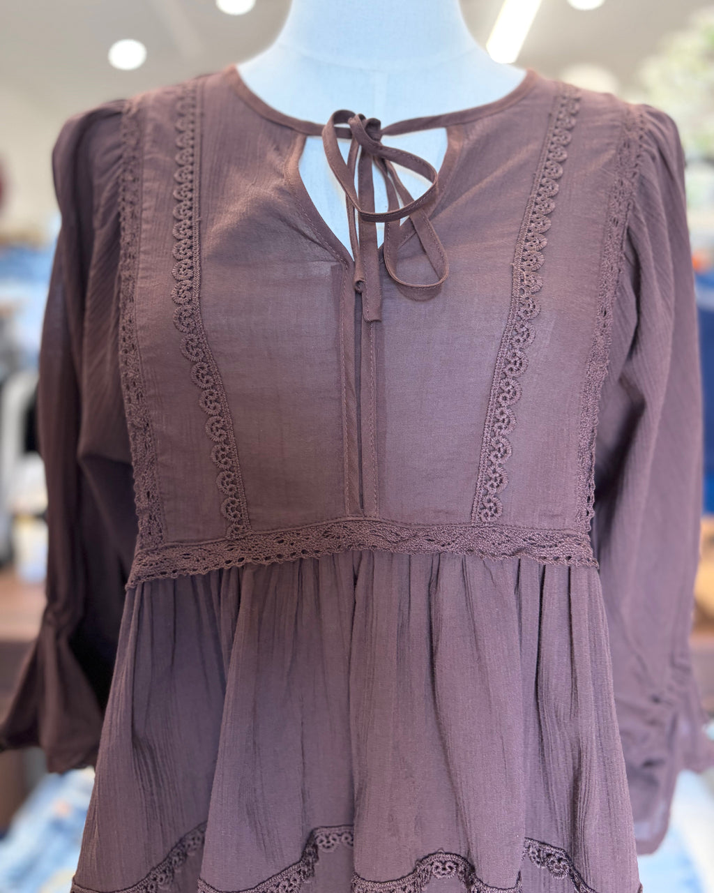 Brown Lace Cotton Blouse