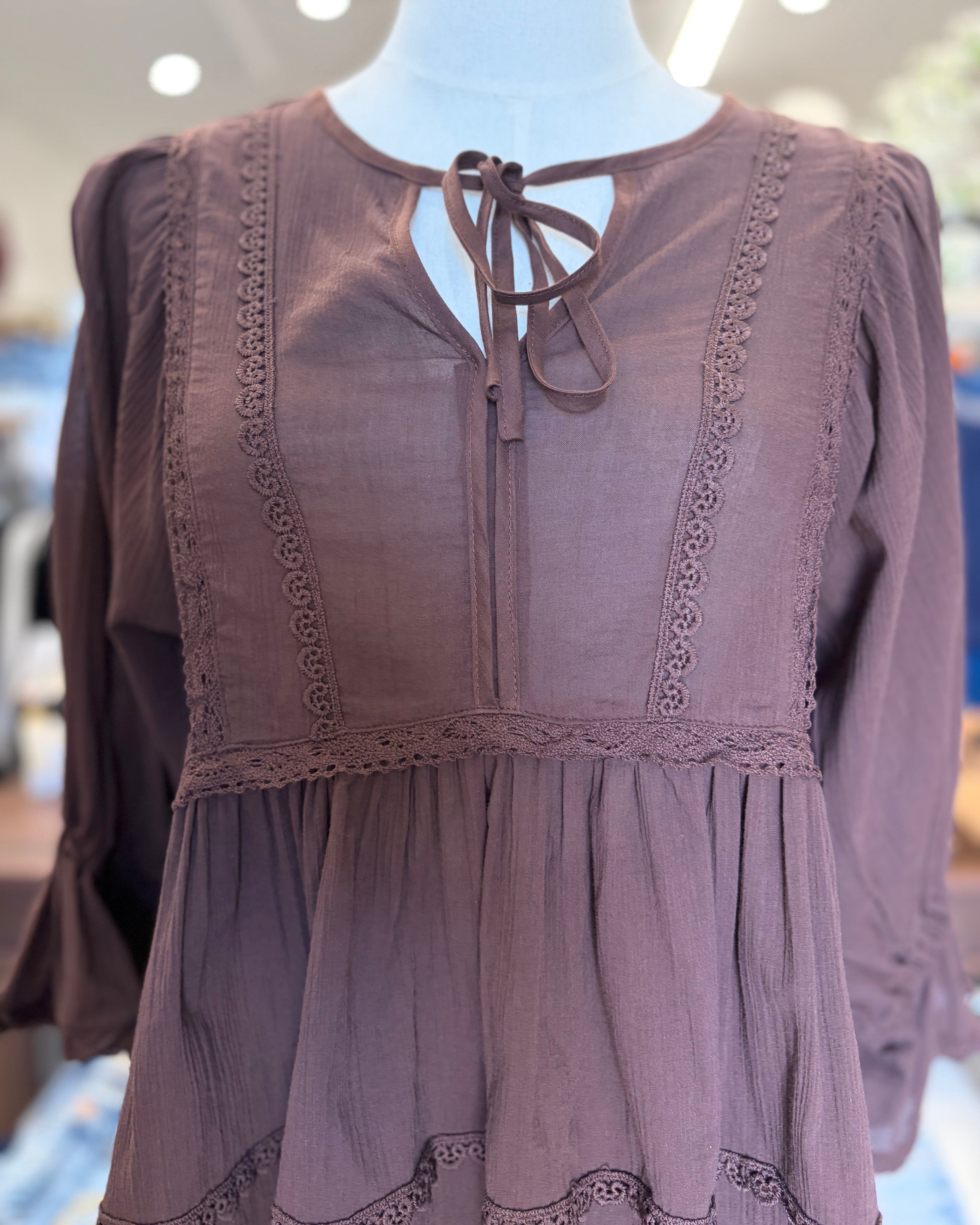 Brown Lace Cotton Blouse