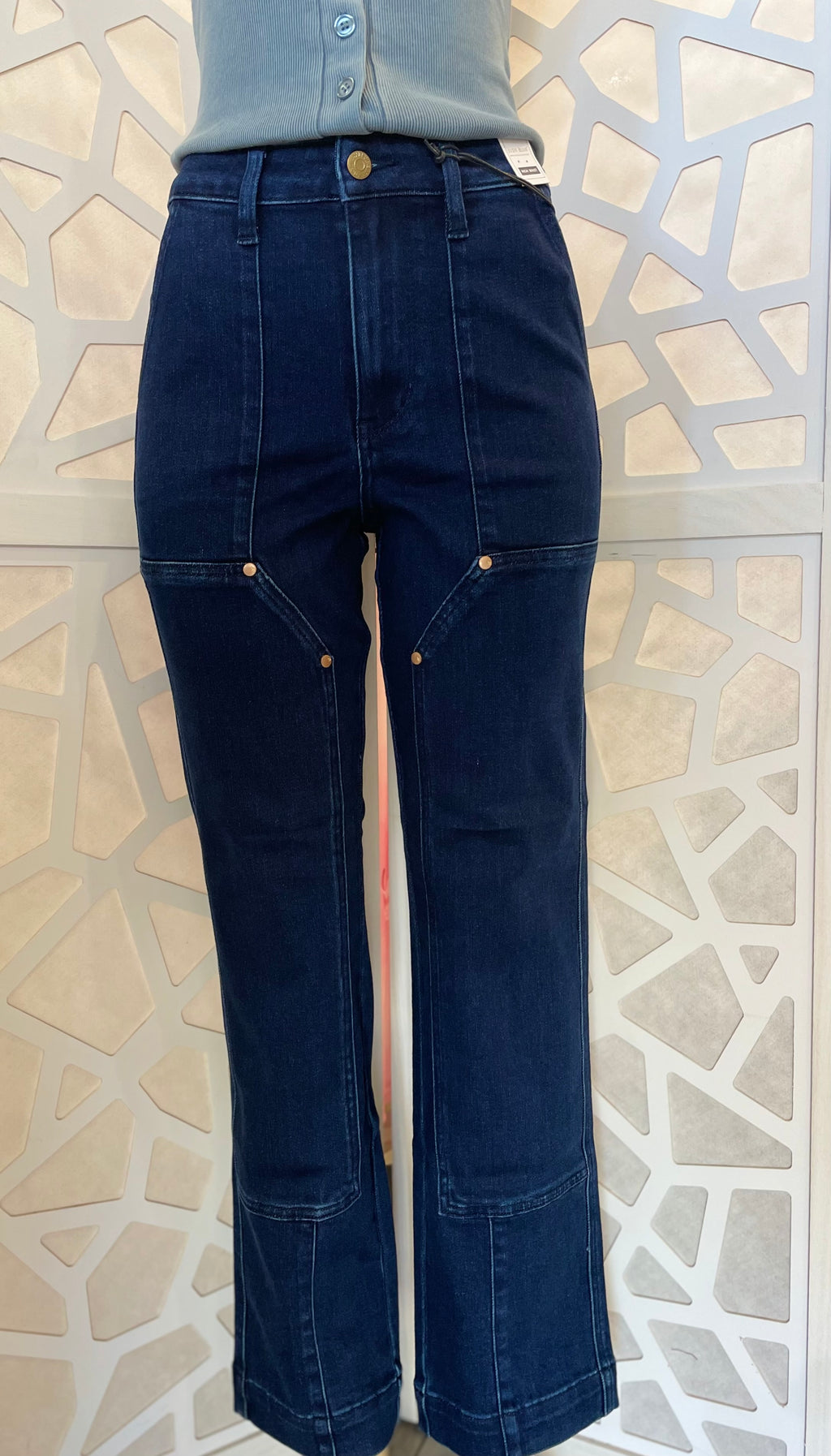 JB Dark HW Knee Patch Straight Jean