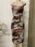 Printed mesh bar back midi dress