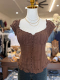 Brown Ruffle Trim Top