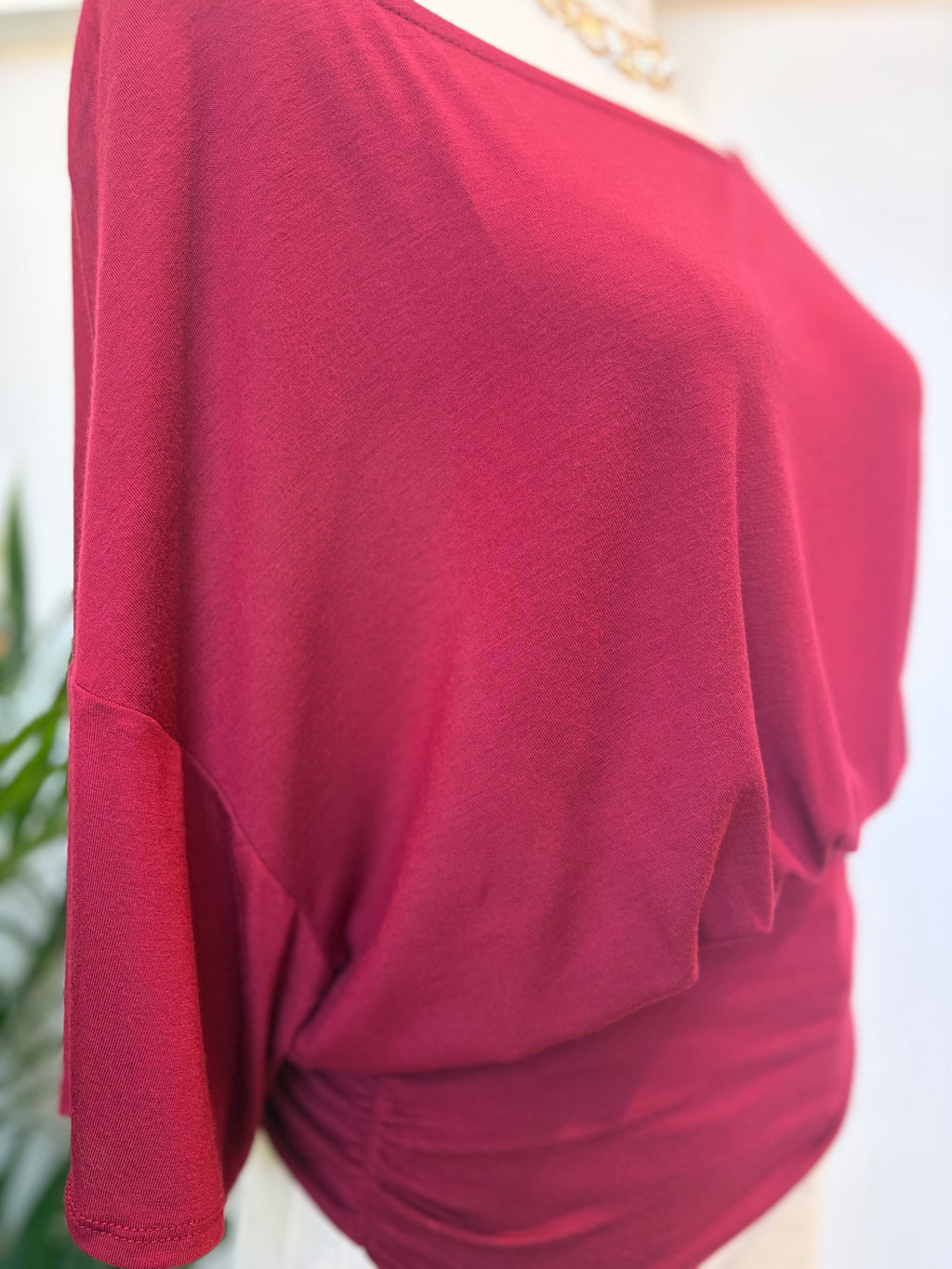 Burgundy Off Shoulder Ruched Top