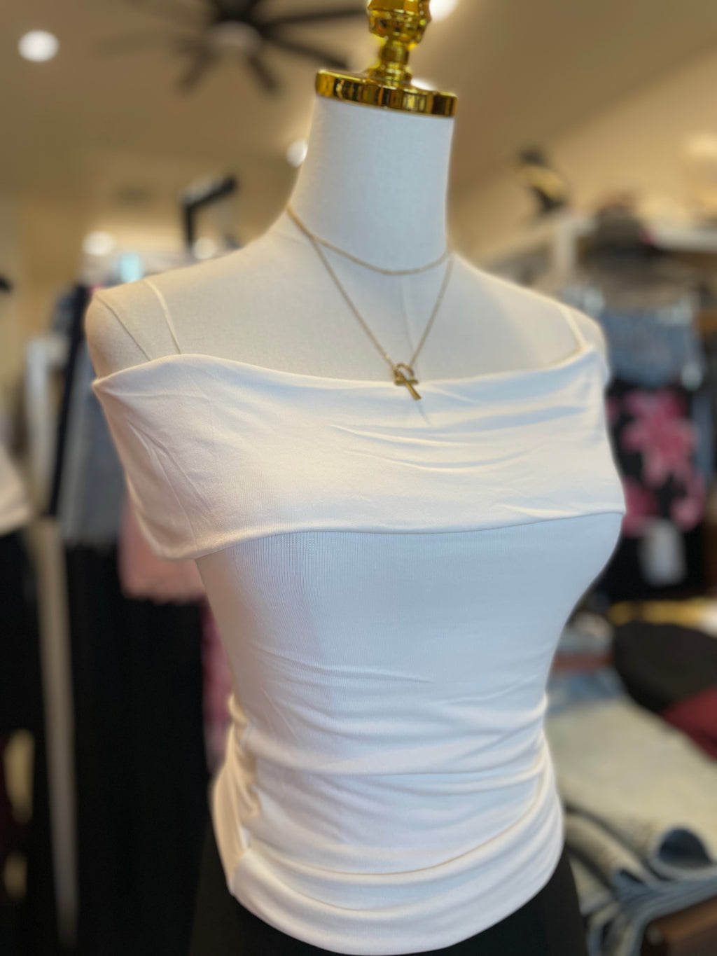White fold over bodycon knit top