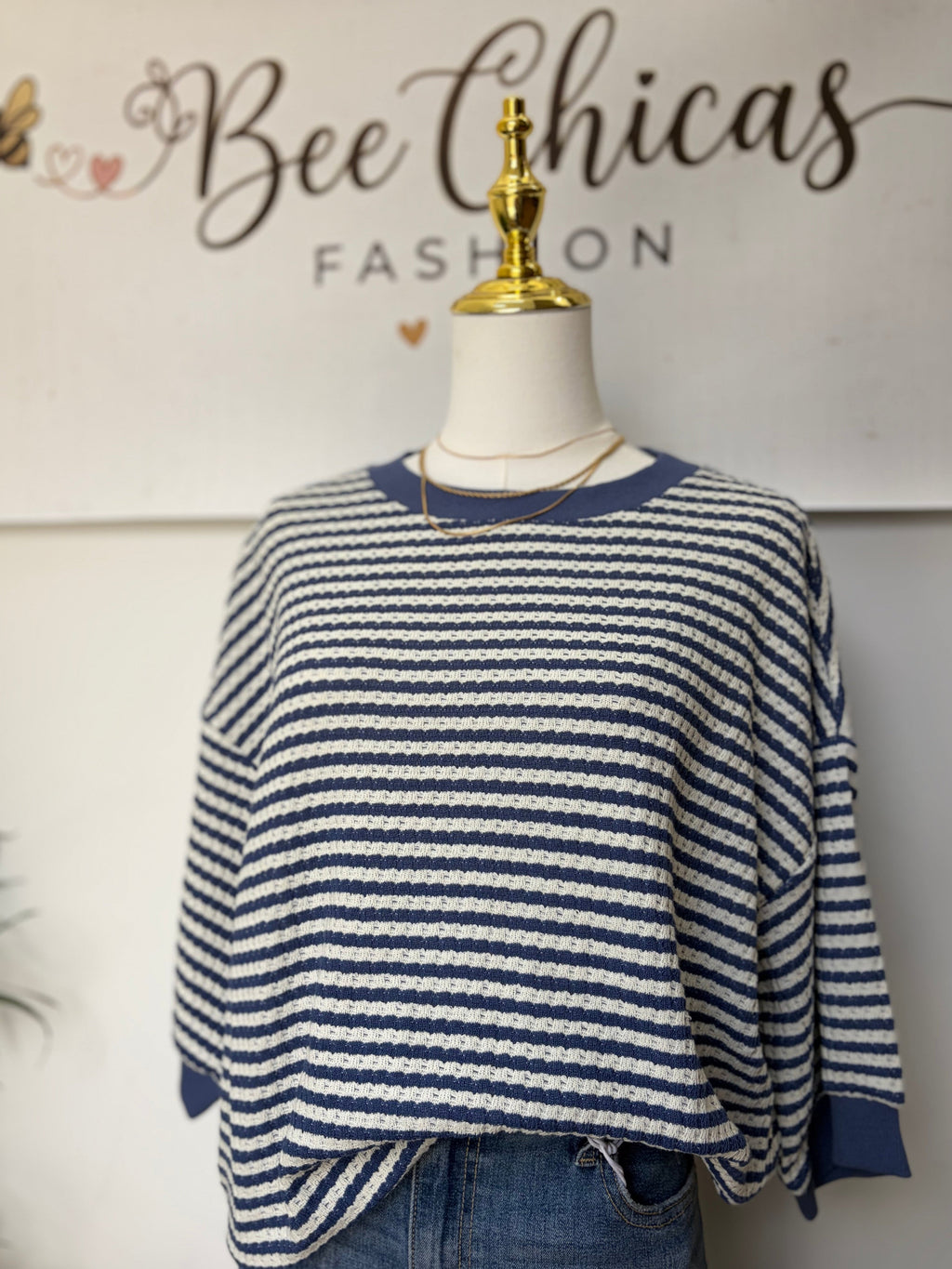 Light Denim Textured Stripe Drop Shirt
