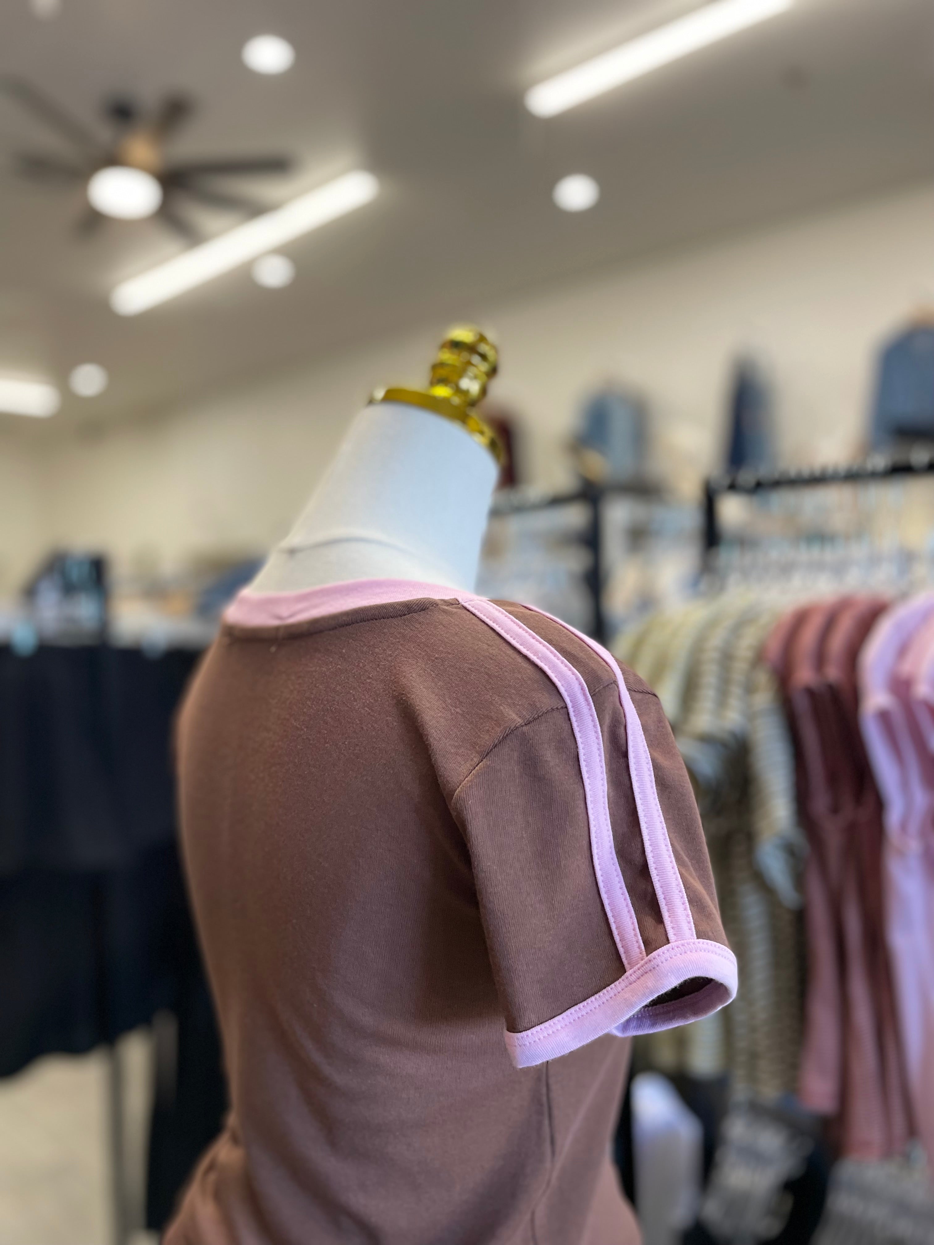 Deep Choco/Pink V Neck baby tee
