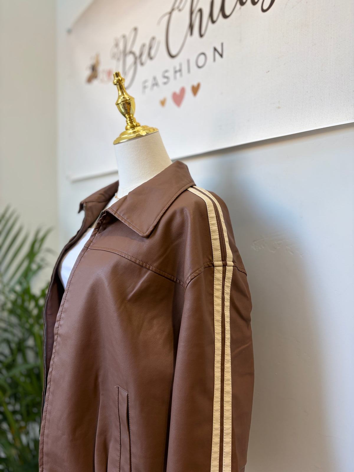 Brown Racer Detail Faux Leather Jacket