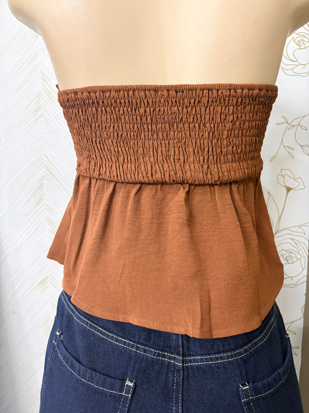 Brown Strapless Babydoll Top