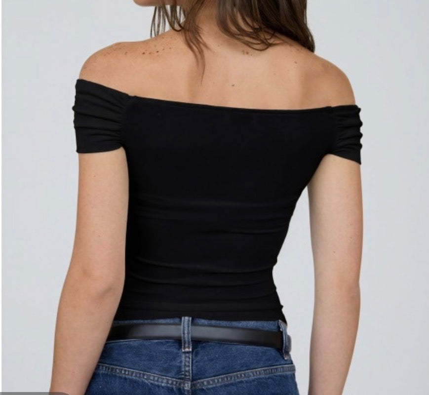 Black fold over bodycon knit top