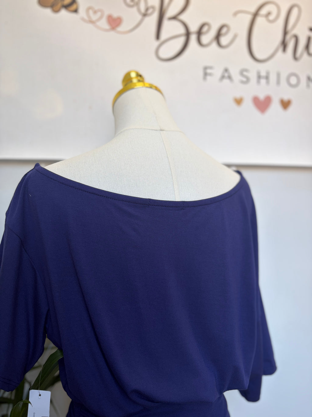 Navy Off Shoulder Ruched Blouse
