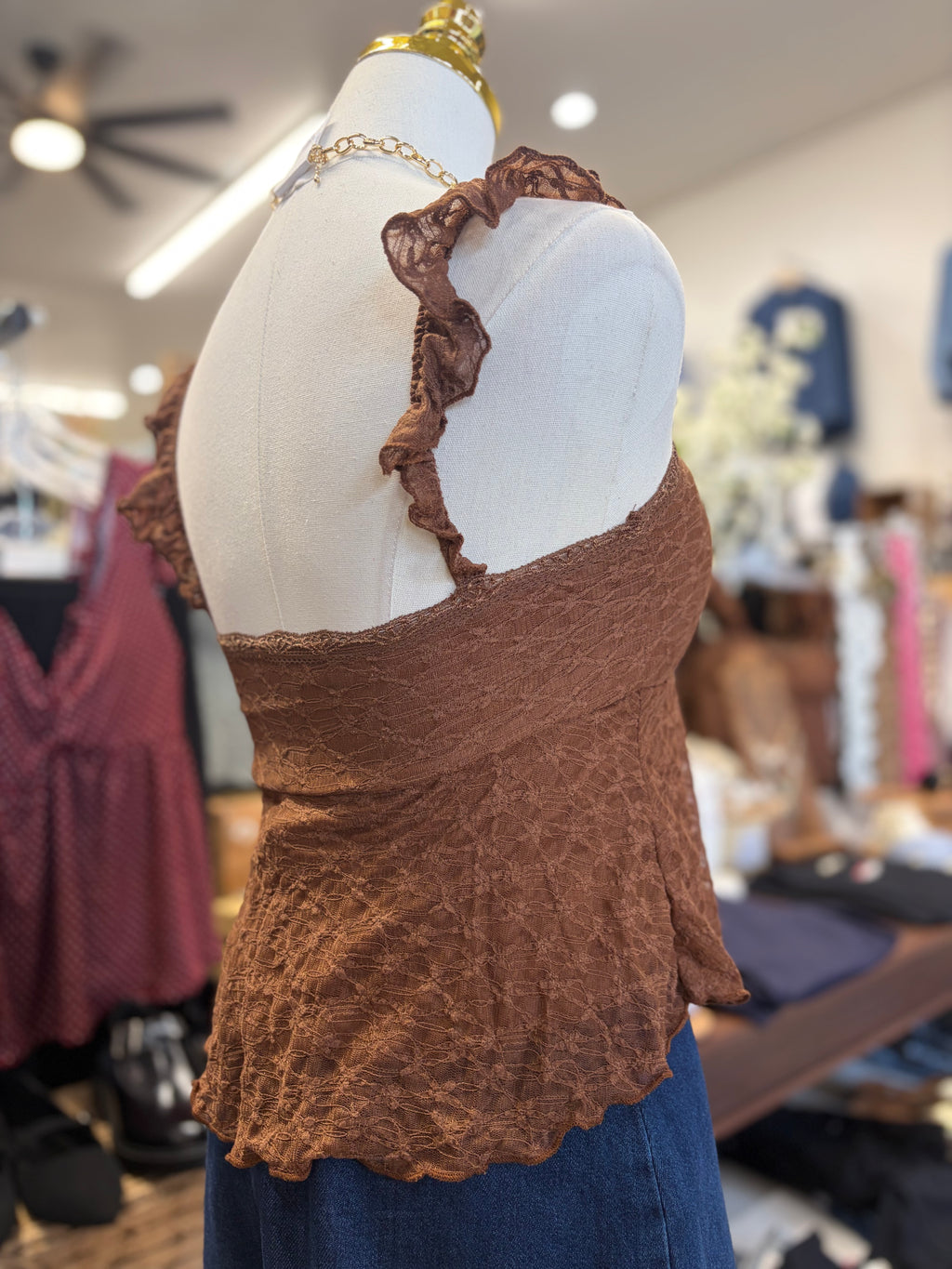 Cocoa Flutter Sleeve Trimmed Tank