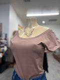 Espresso Nude Off shoulder Ragland Top