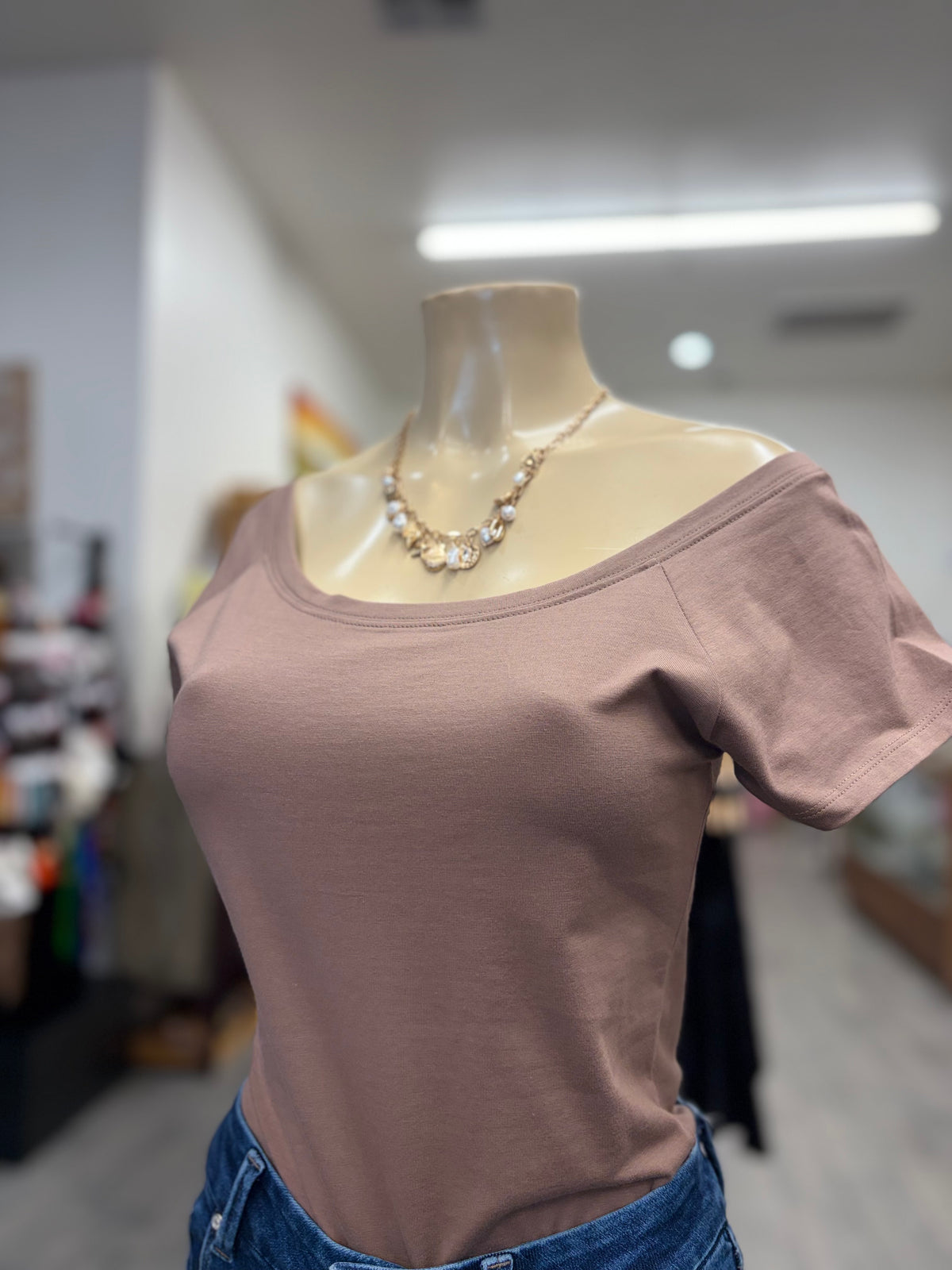 Espresso Nude Off shoulder Ragland Top