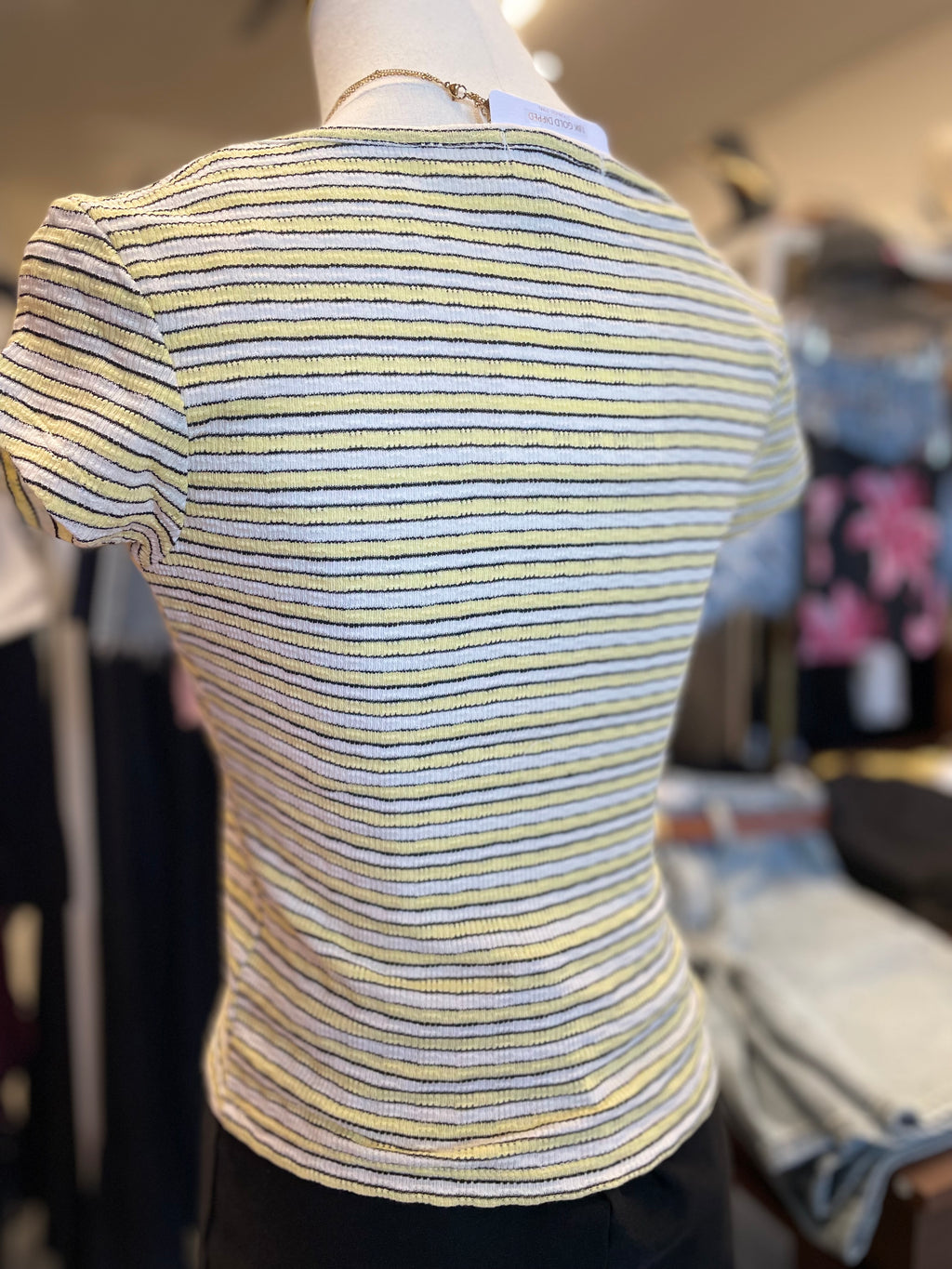 Yellow stripe sweetheart neck top