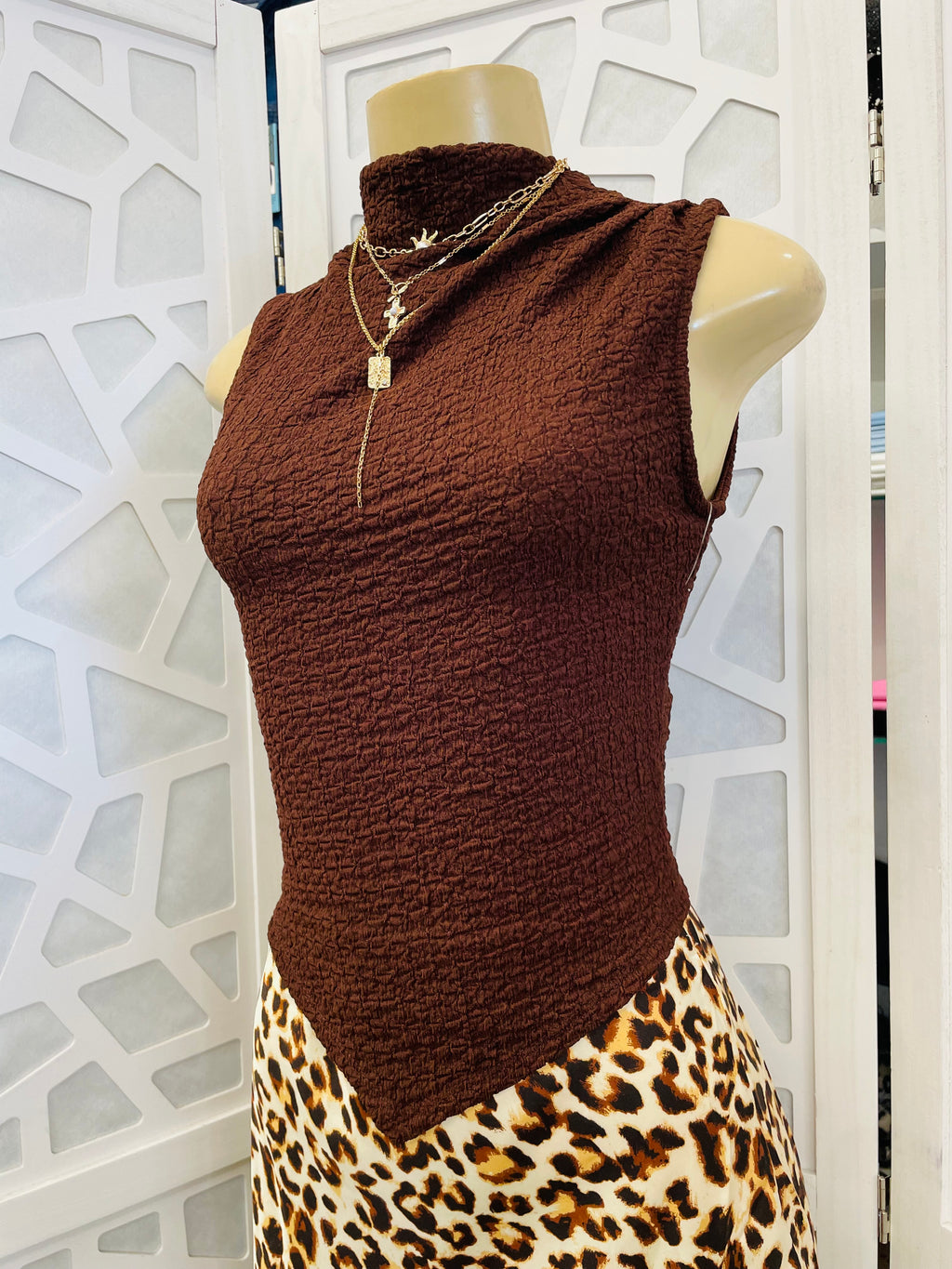 Brown mock neck blouse
