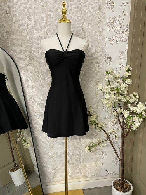 Blk short flare mini dress