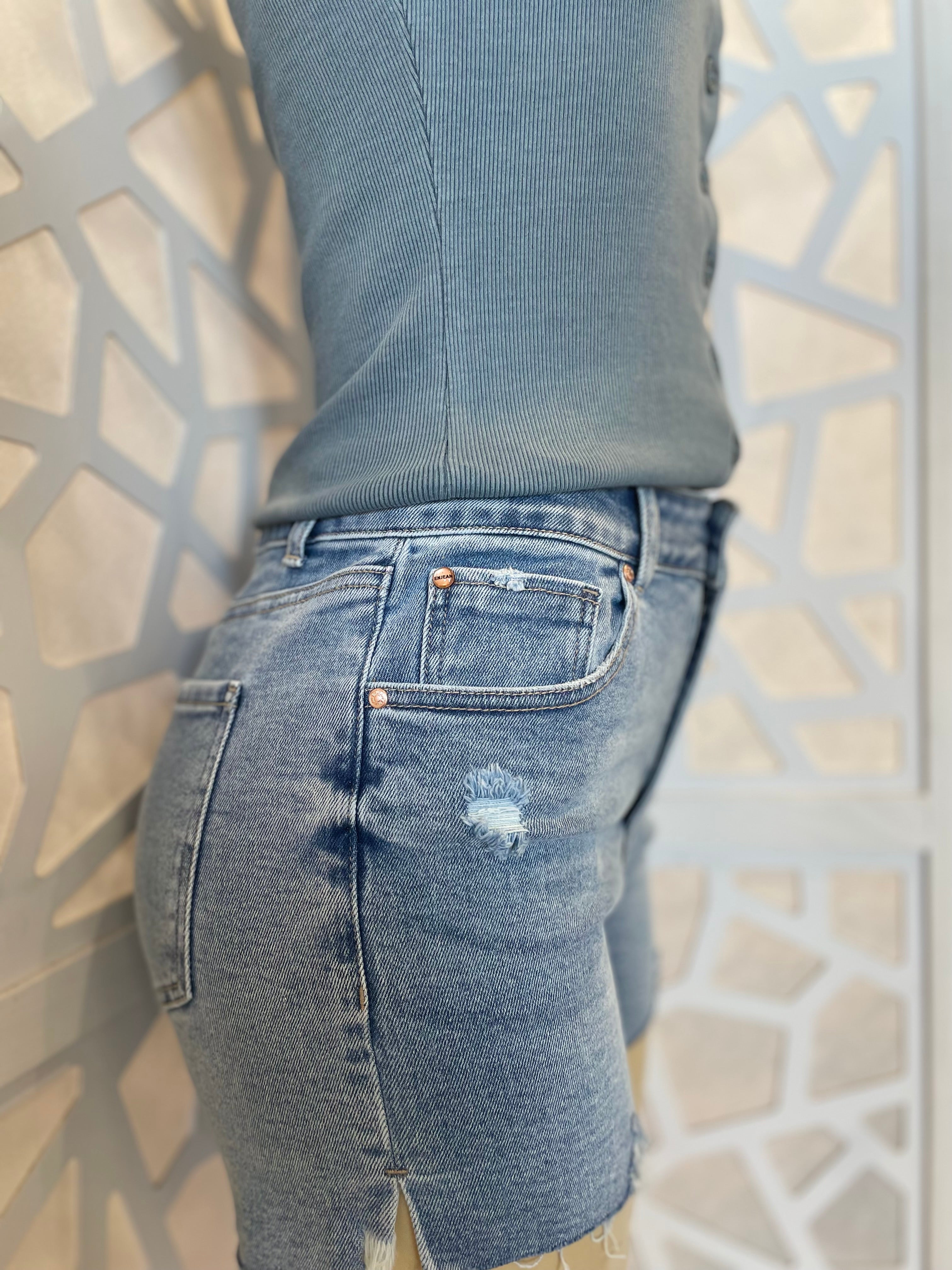 Light Blue High Rise Distressed Cut Off Shorts