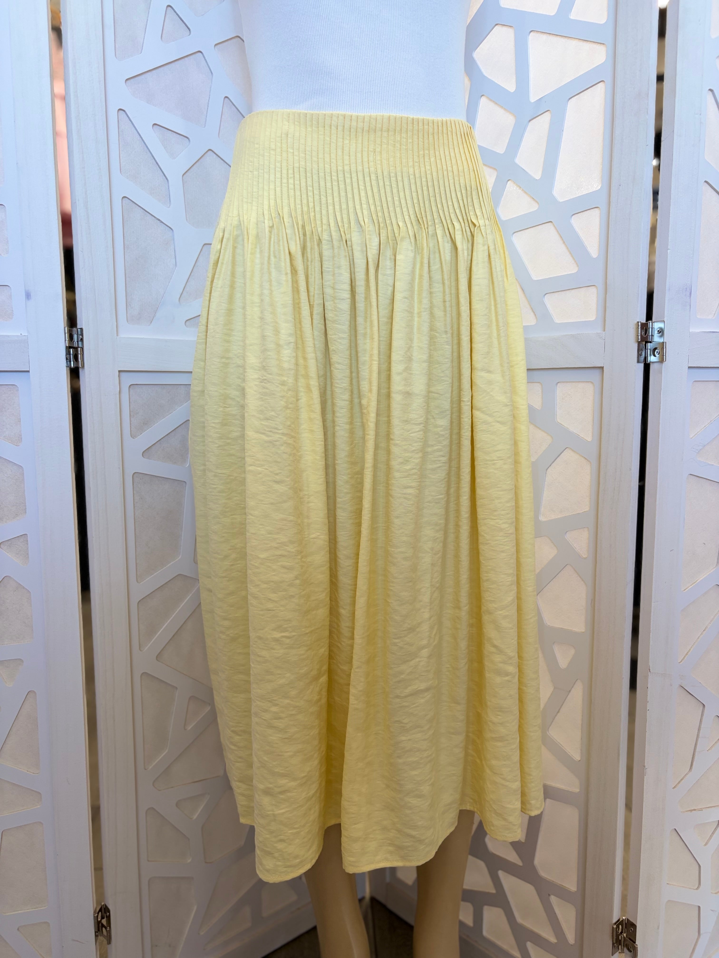 Butter Yellow Midi Skirt W/Pleat Detail