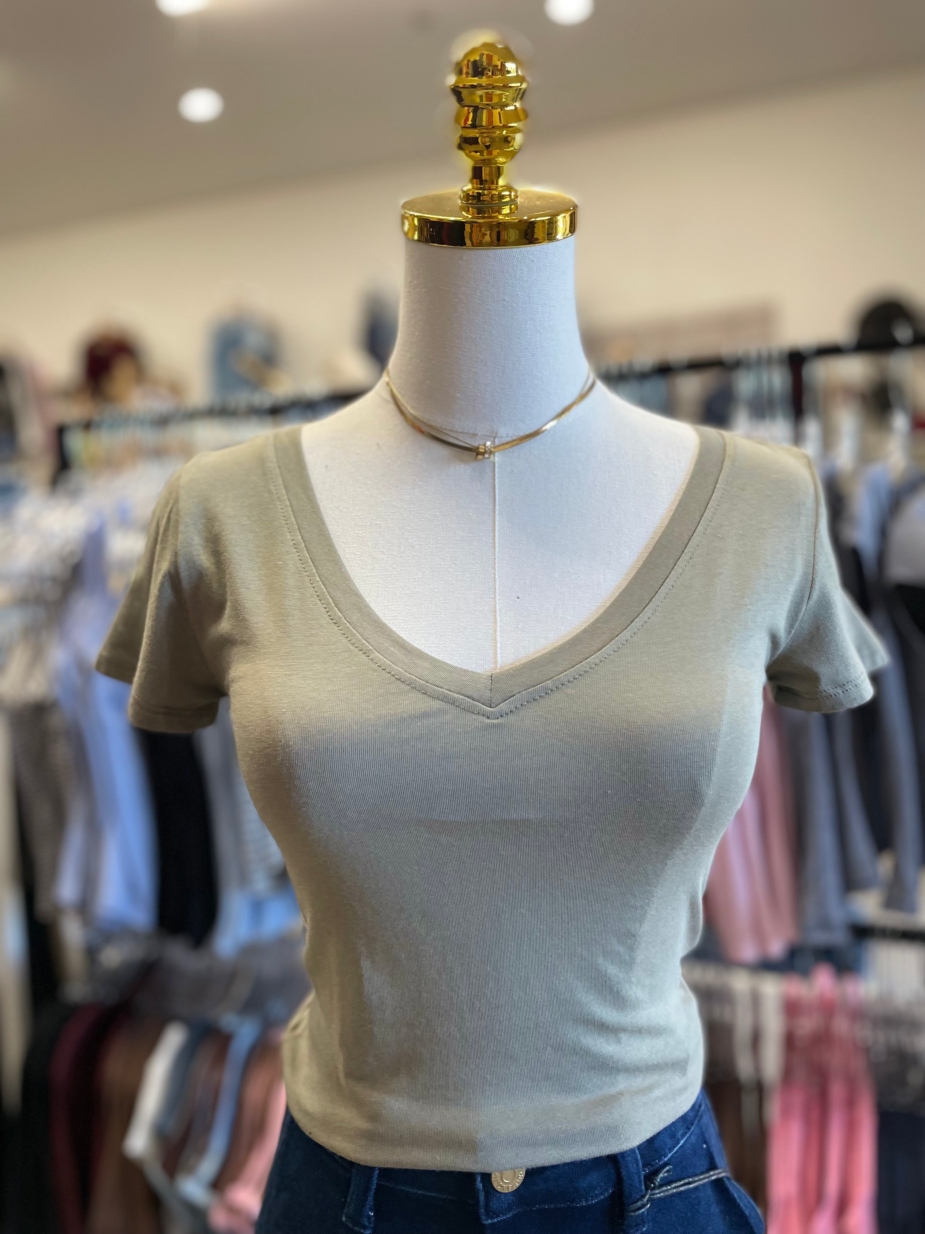 Olive V neck Crop Top