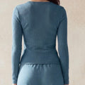 Denim Blue Round Neck Button Down Top