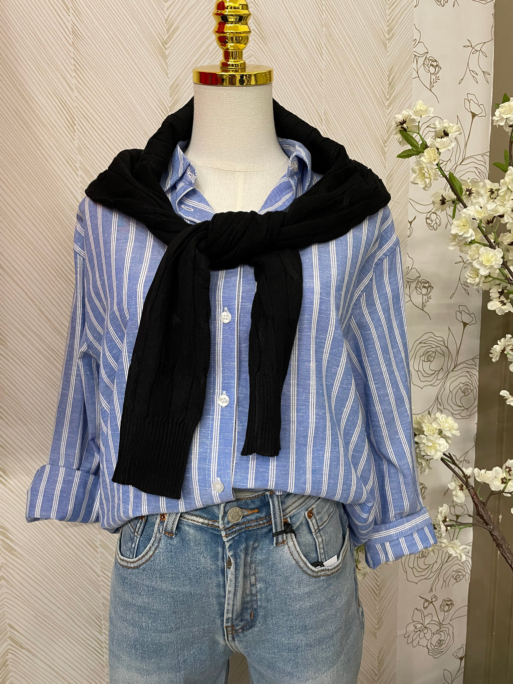 Blue stripe oversized button down shirt