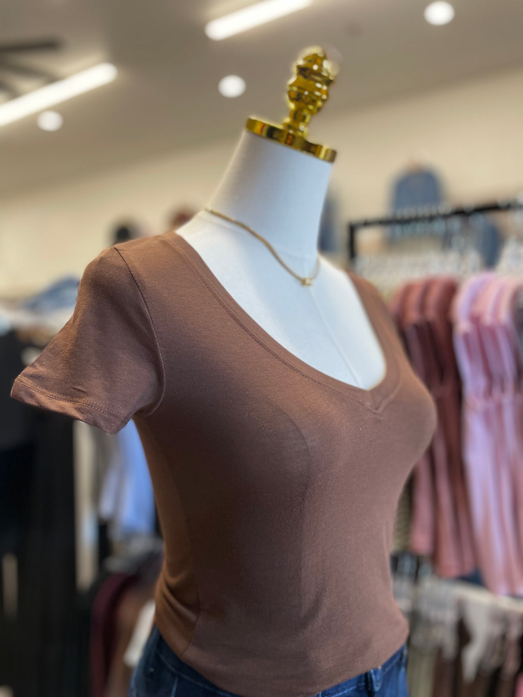 Brown V Neck Crop Top