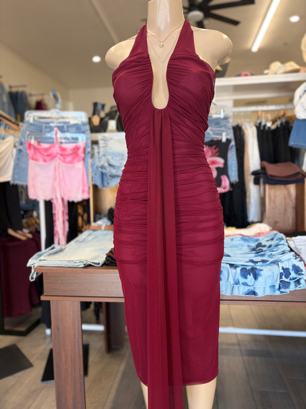 Burgundy Halter Elegant Dress